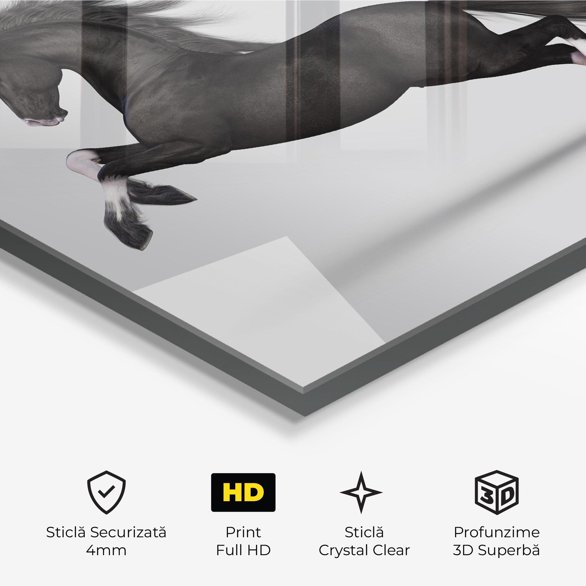 Tablou Sticla Black Horse Galloping mockup 3