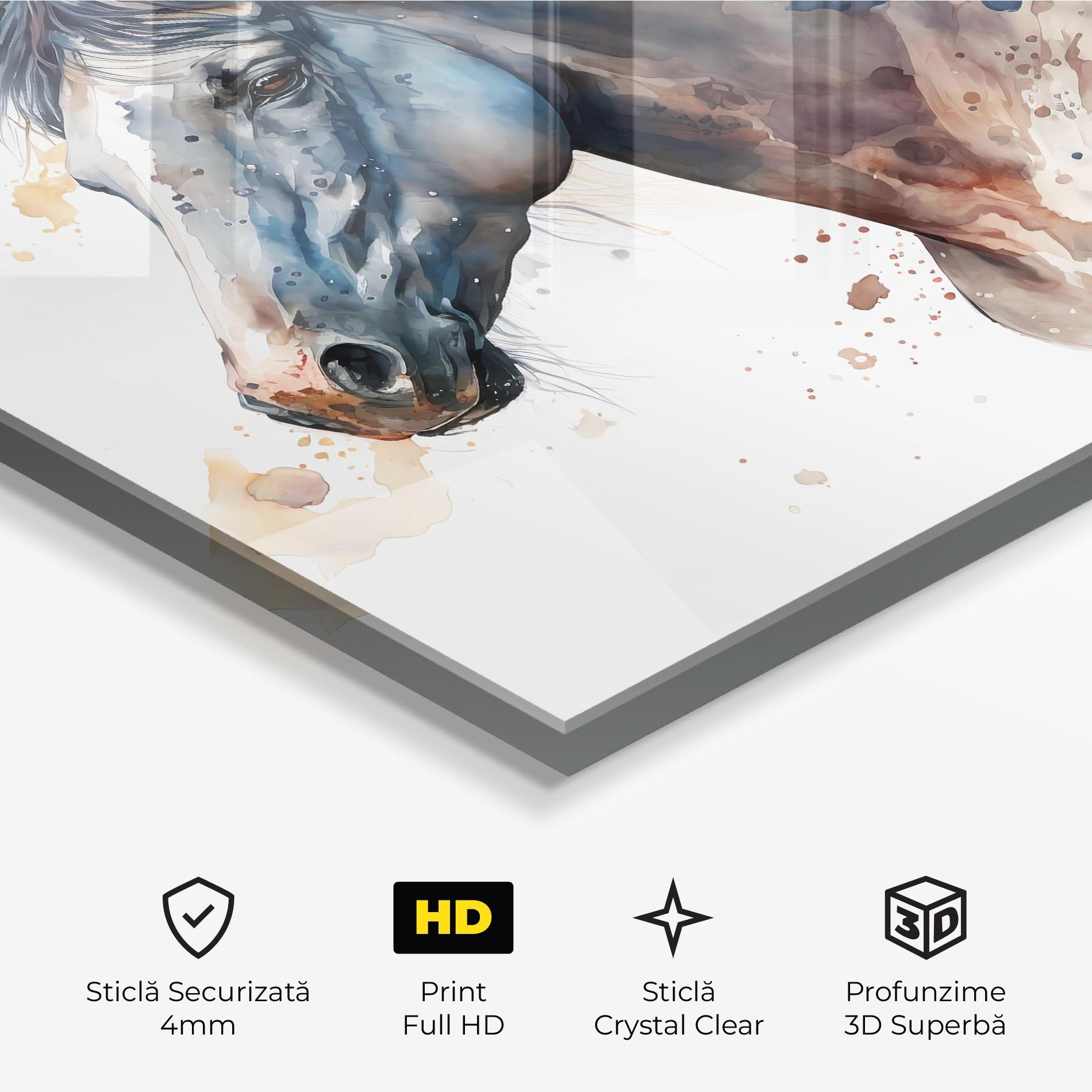 Tablou Sticla Blue Horse Painting mockup 3