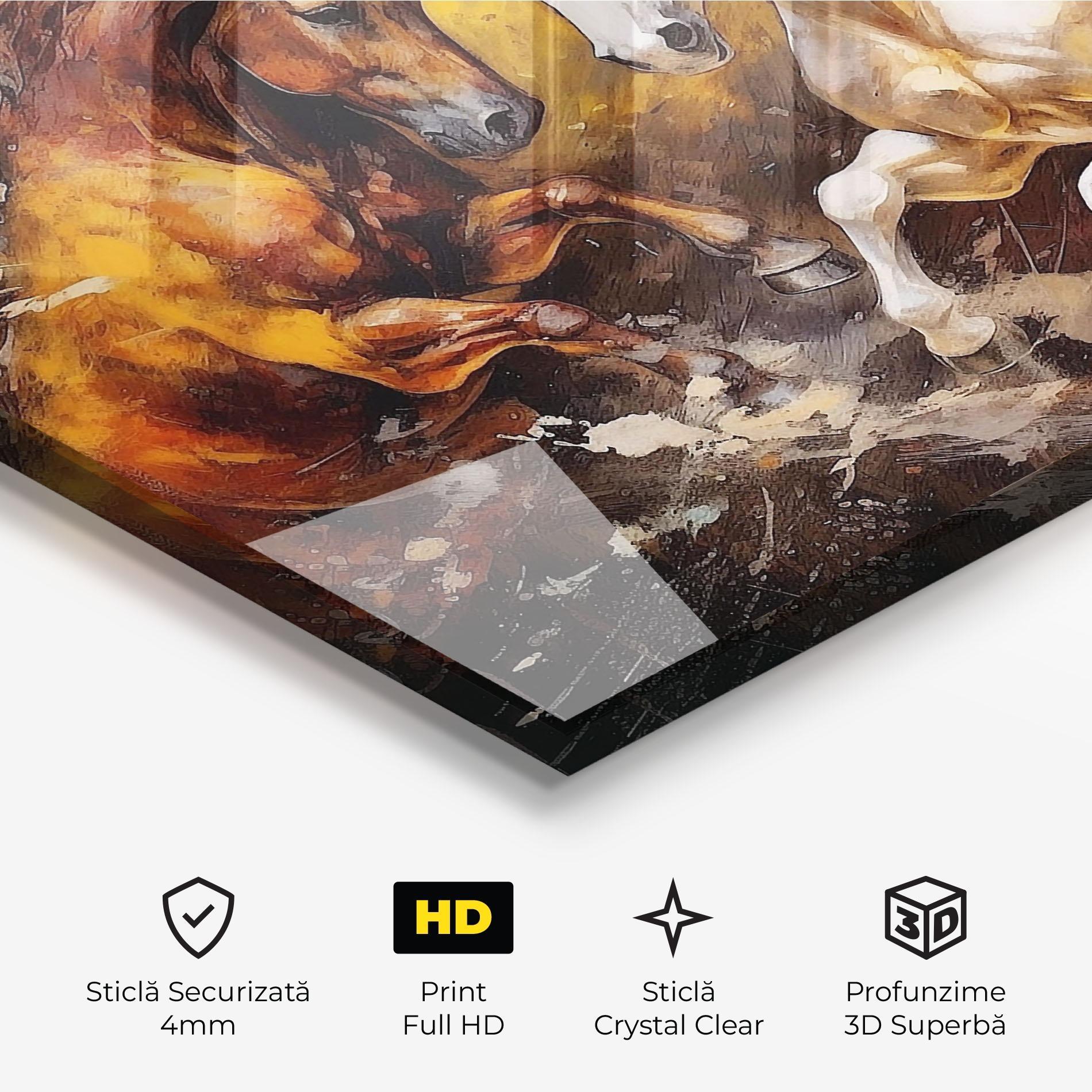 Tablou Sticla Brown White Horses mockup 3