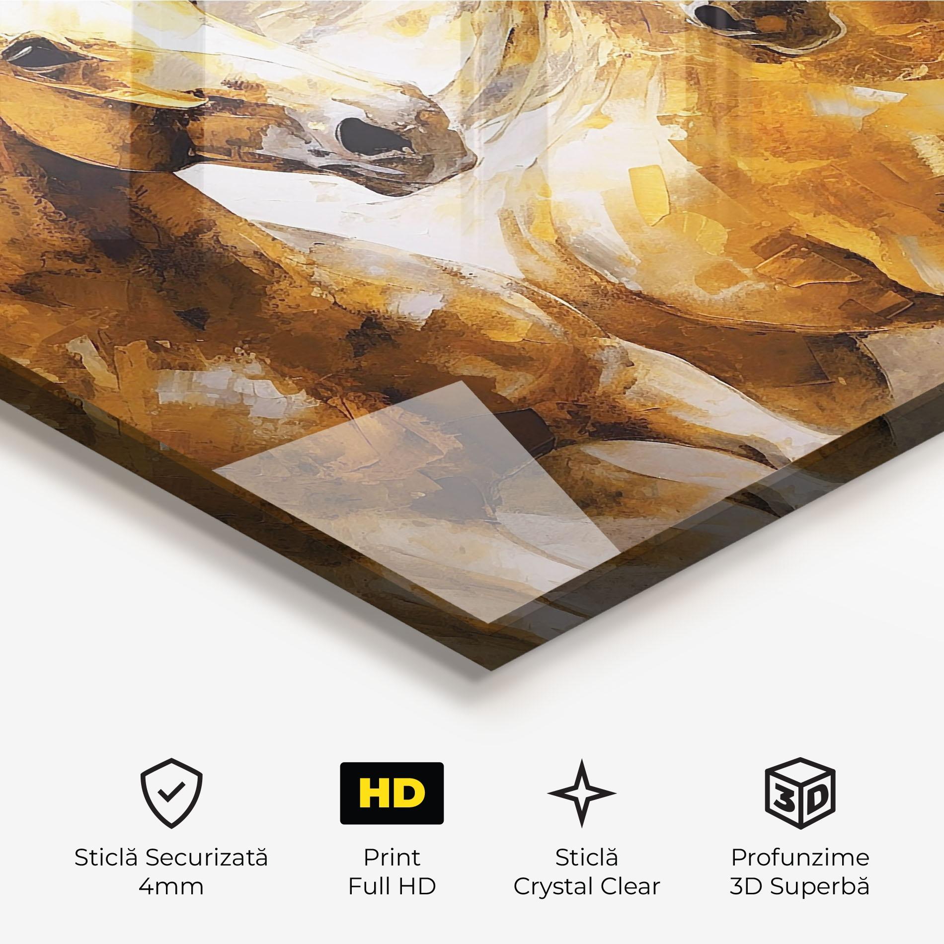 Tablou Sticla Golden Brown Horses mockup 3