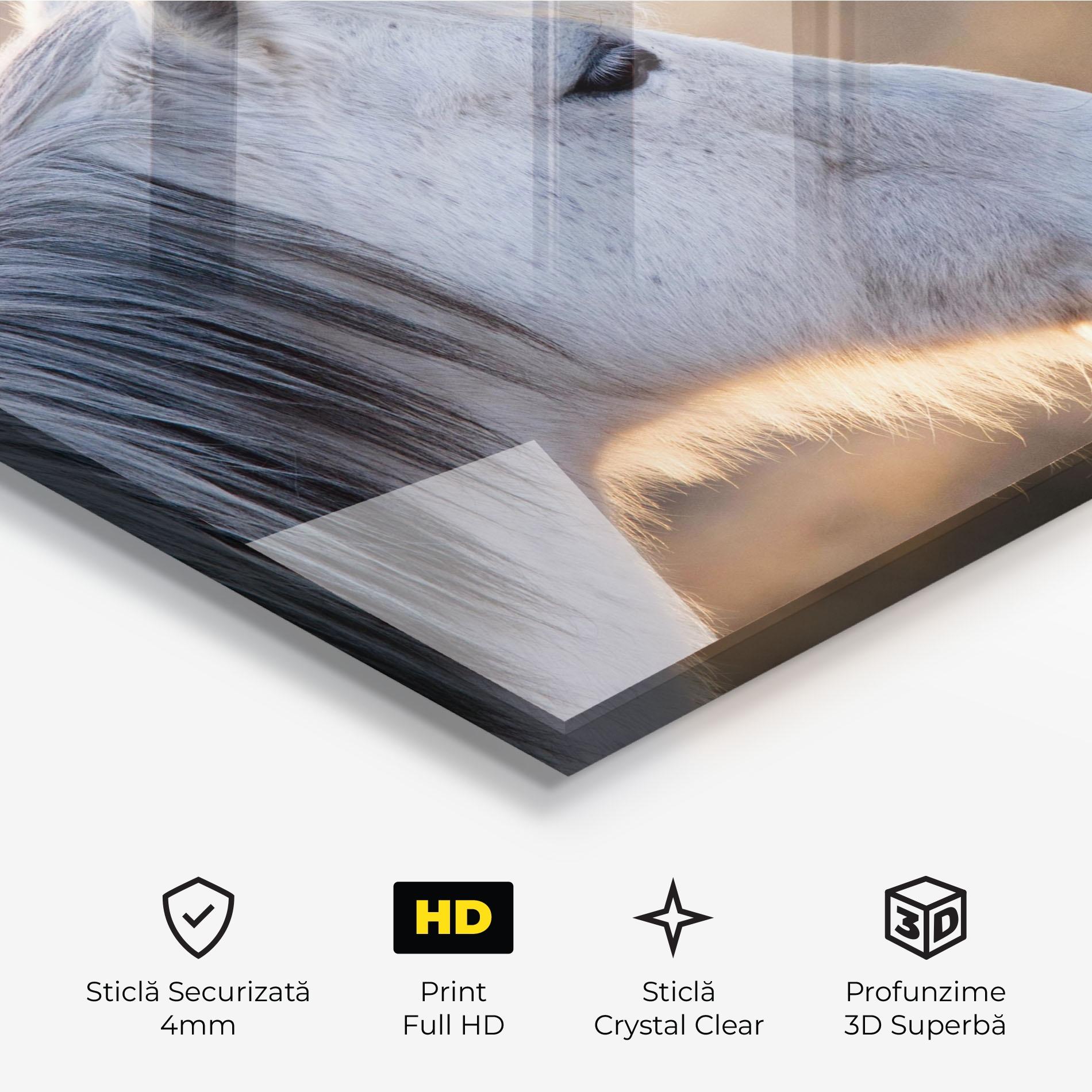 Tablou Sticla Light Gray Horse Looking mockup 3
