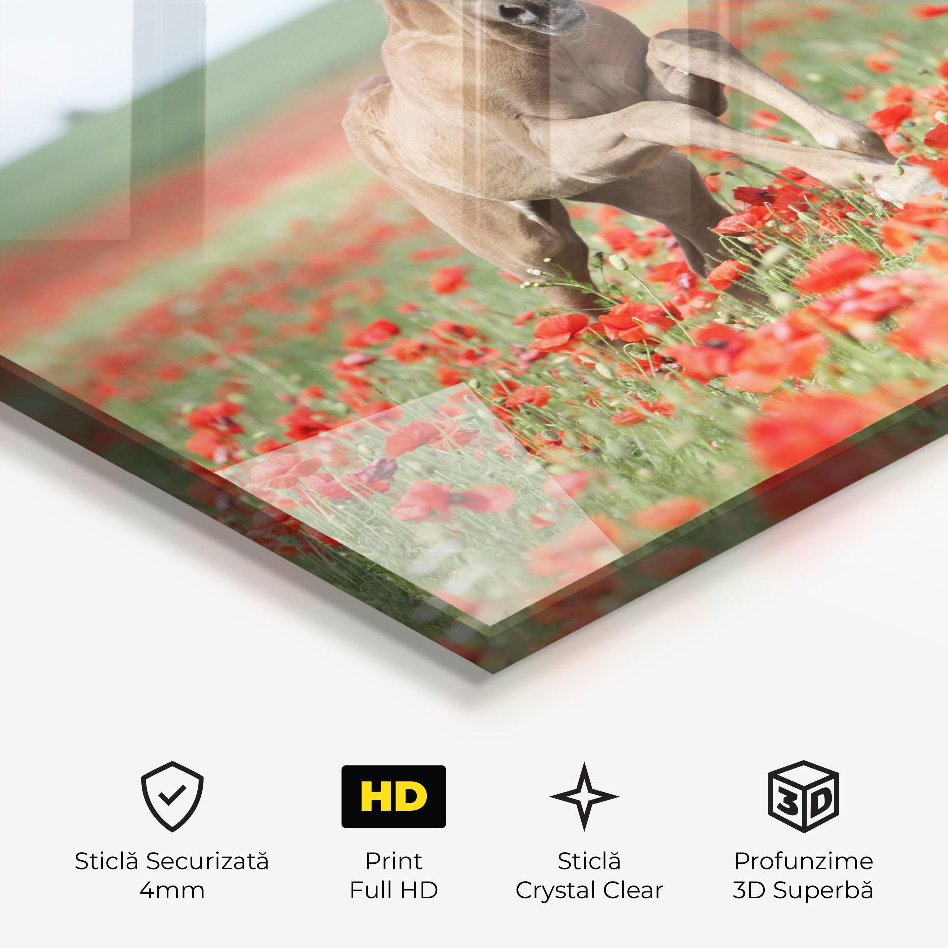 Tablou Sticla Red Flowers Horse mockup 3