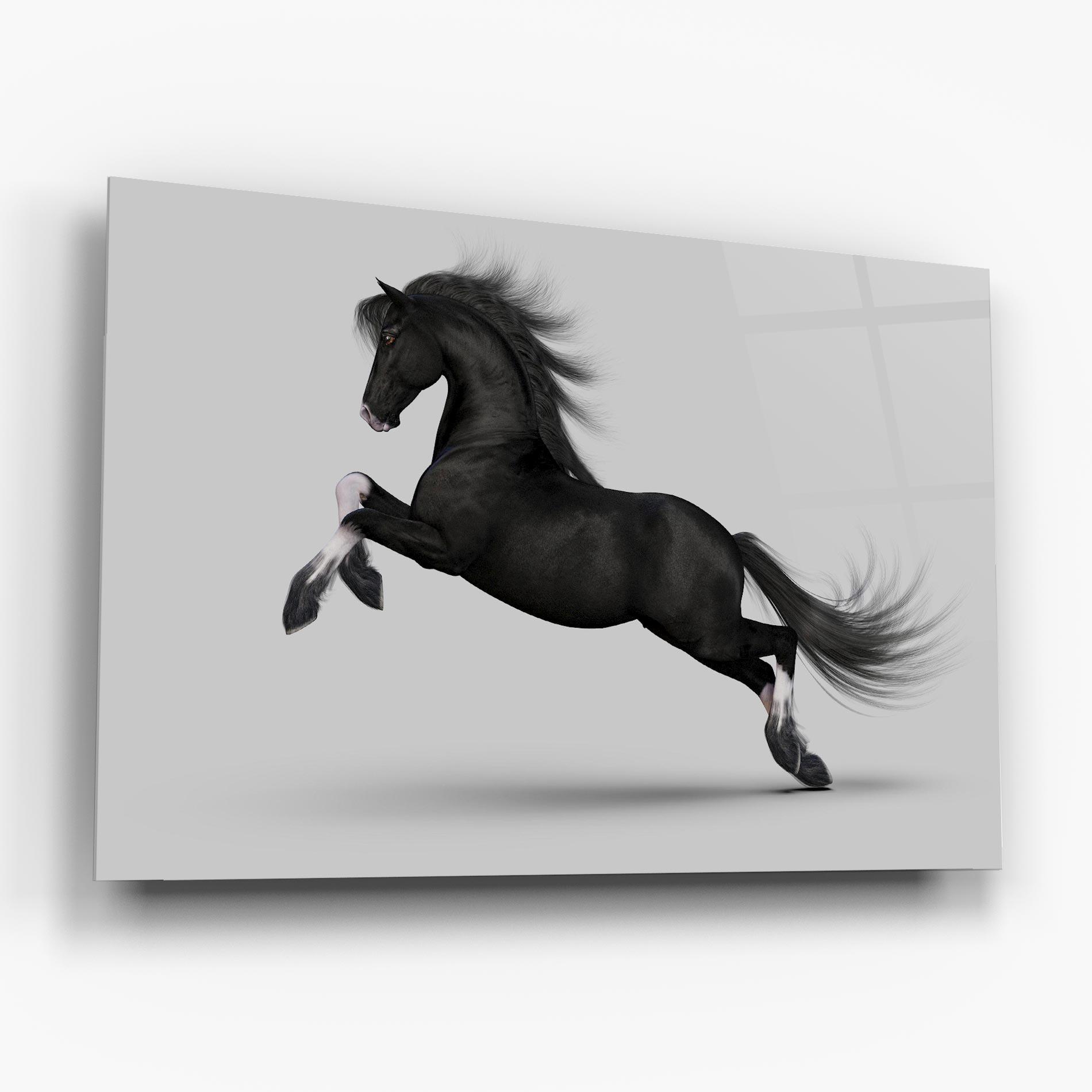 Tablou Sticla Black Horse Galloping mockup 6