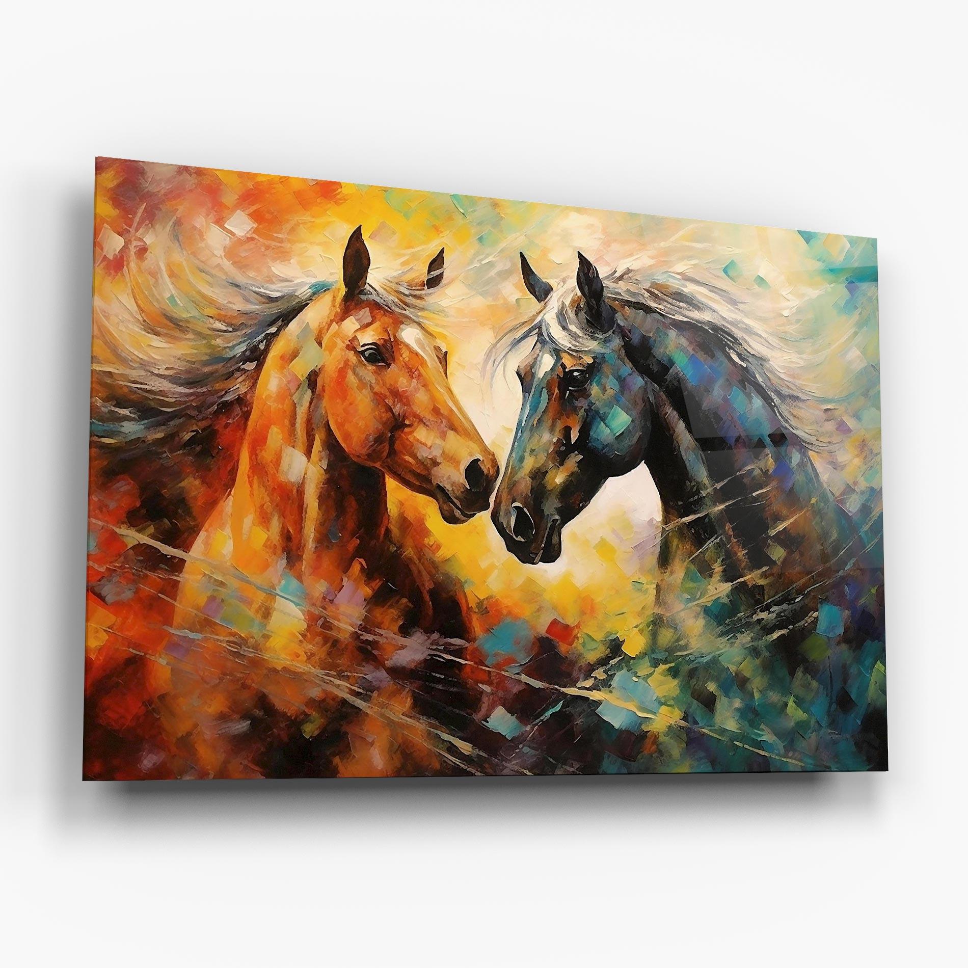 Tablou Sticla Brown Black Horses mockup 6