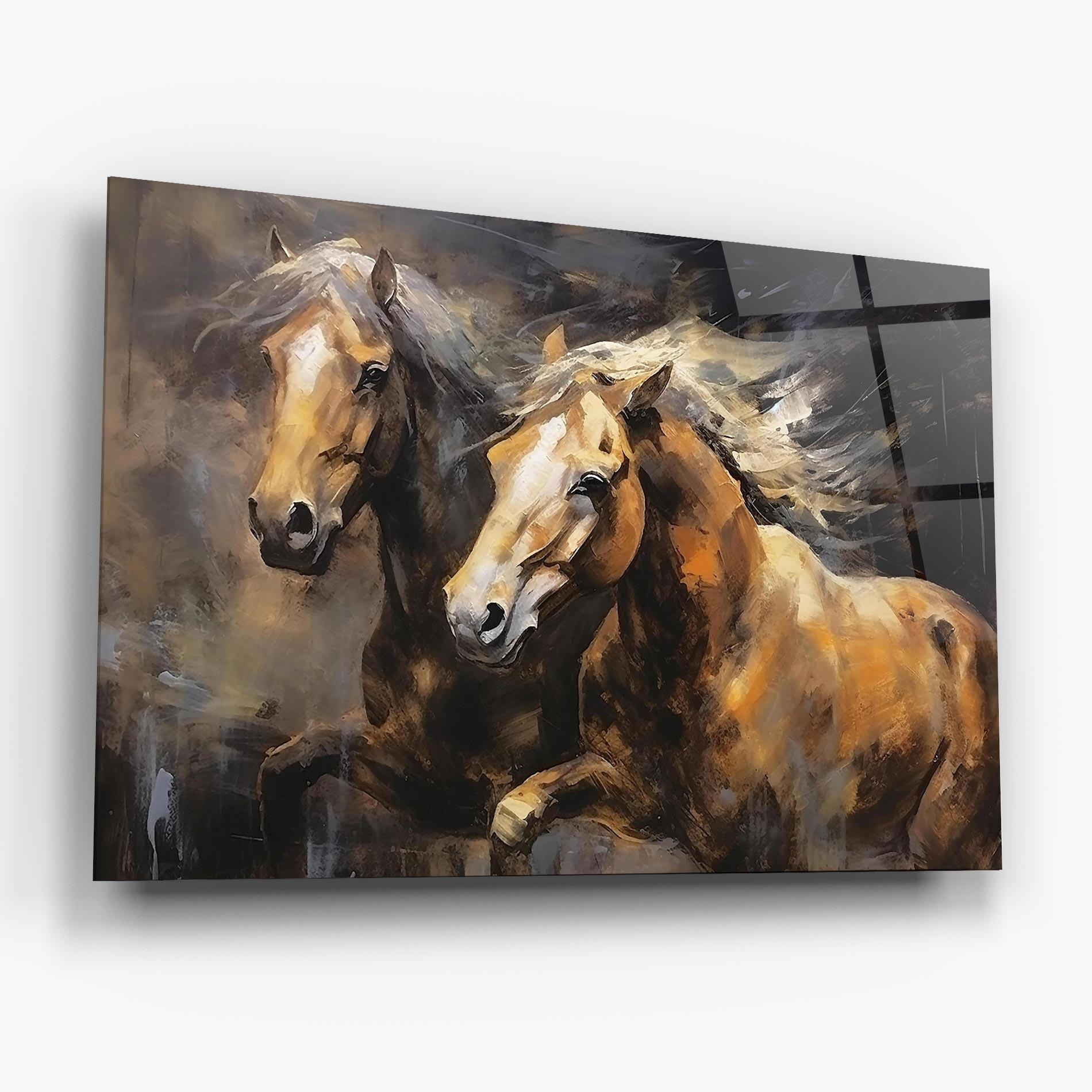 Tablou Sticla Brown Horses Running mockup 6