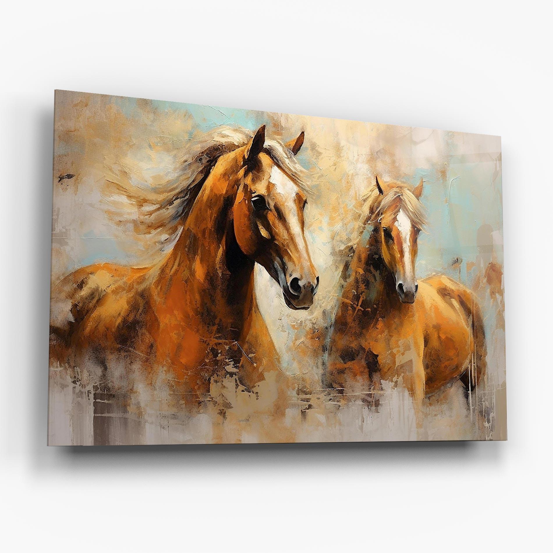 Tablou Sticla Brown Horses Staying mockup 6