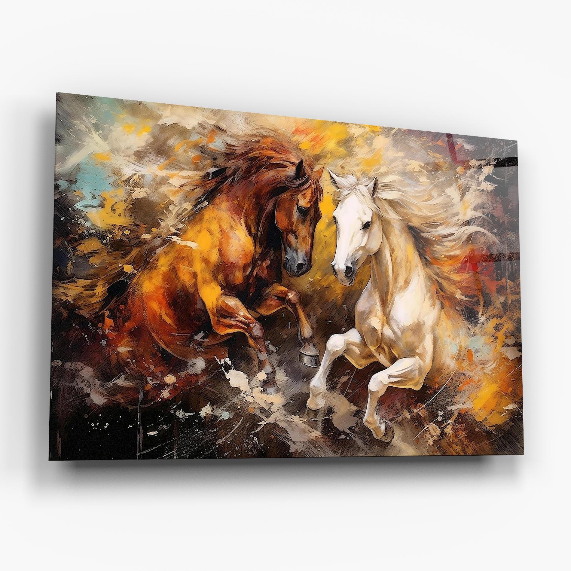 Tablou Sticla Brown White Horses mockup 6