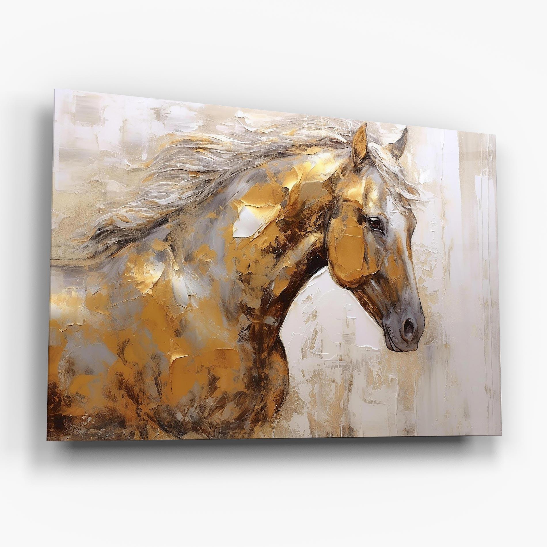 Tablou Sticla Gold Texture Horse mockup 6