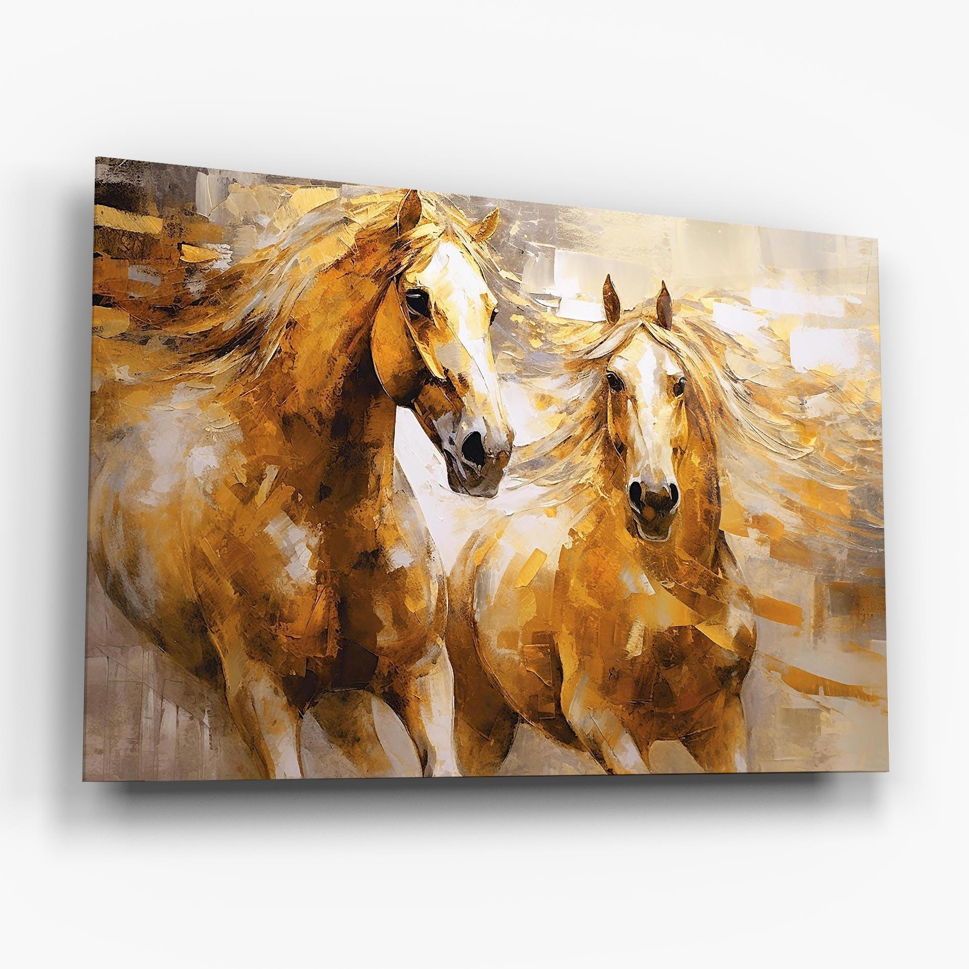 Tablou Sticla Golden Brown Horses mockup 6