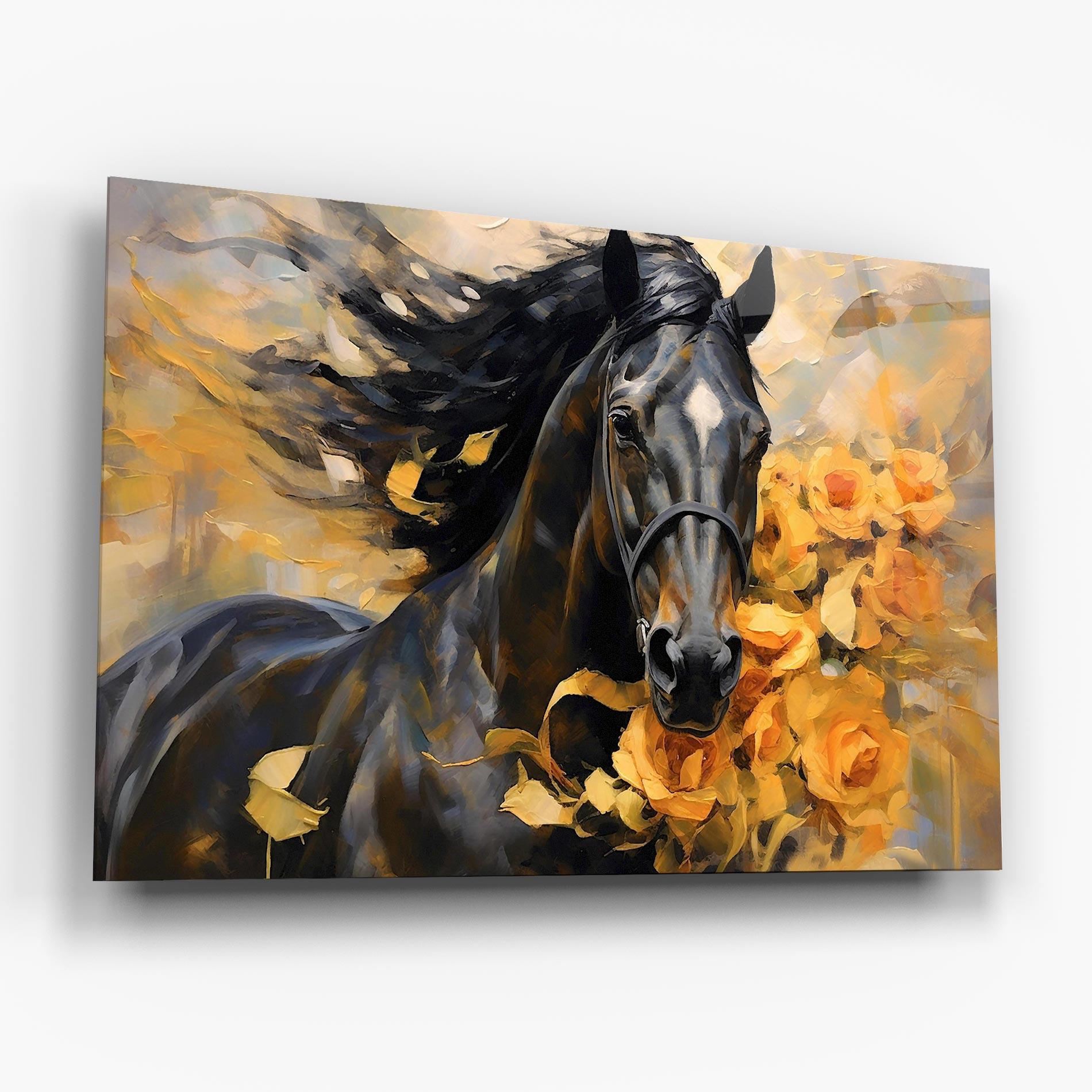 Tablou Sticla Yellow Roses Horse mockup 6