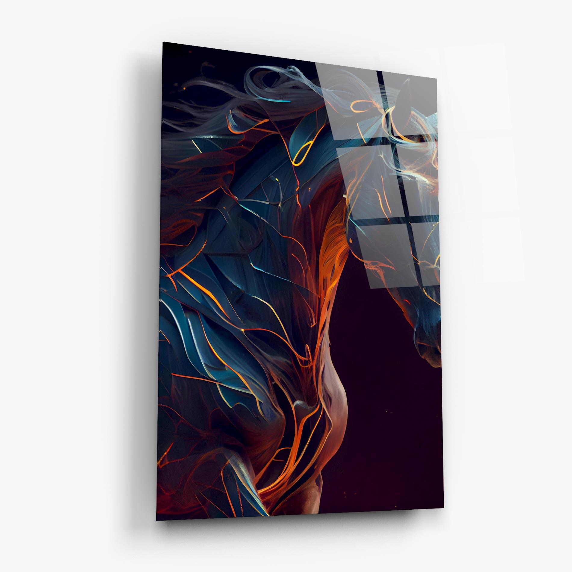 Tablou Sticla Fire Lines Horse mockup 6