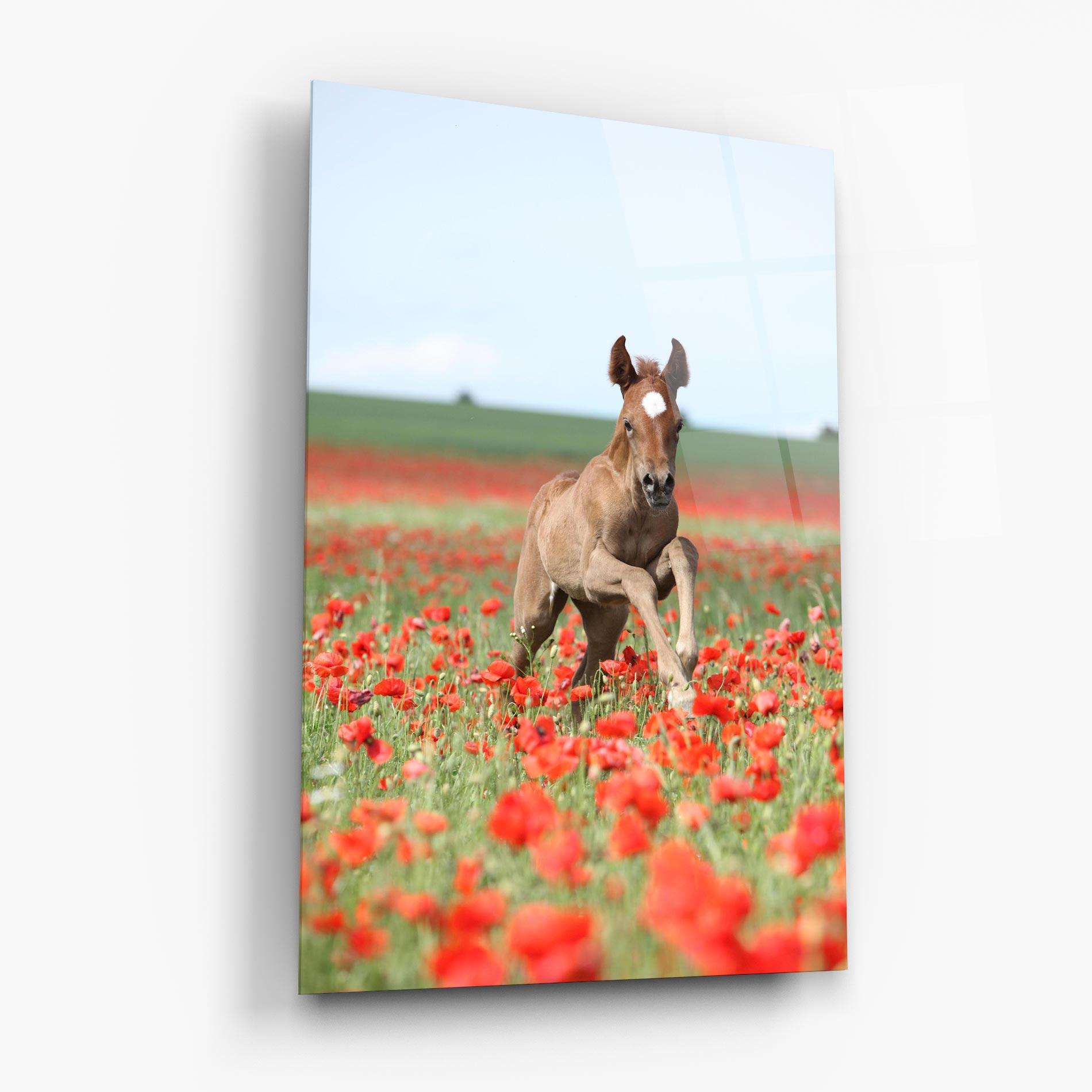 Tablou Sticla Red Flowers Horse mockup 6