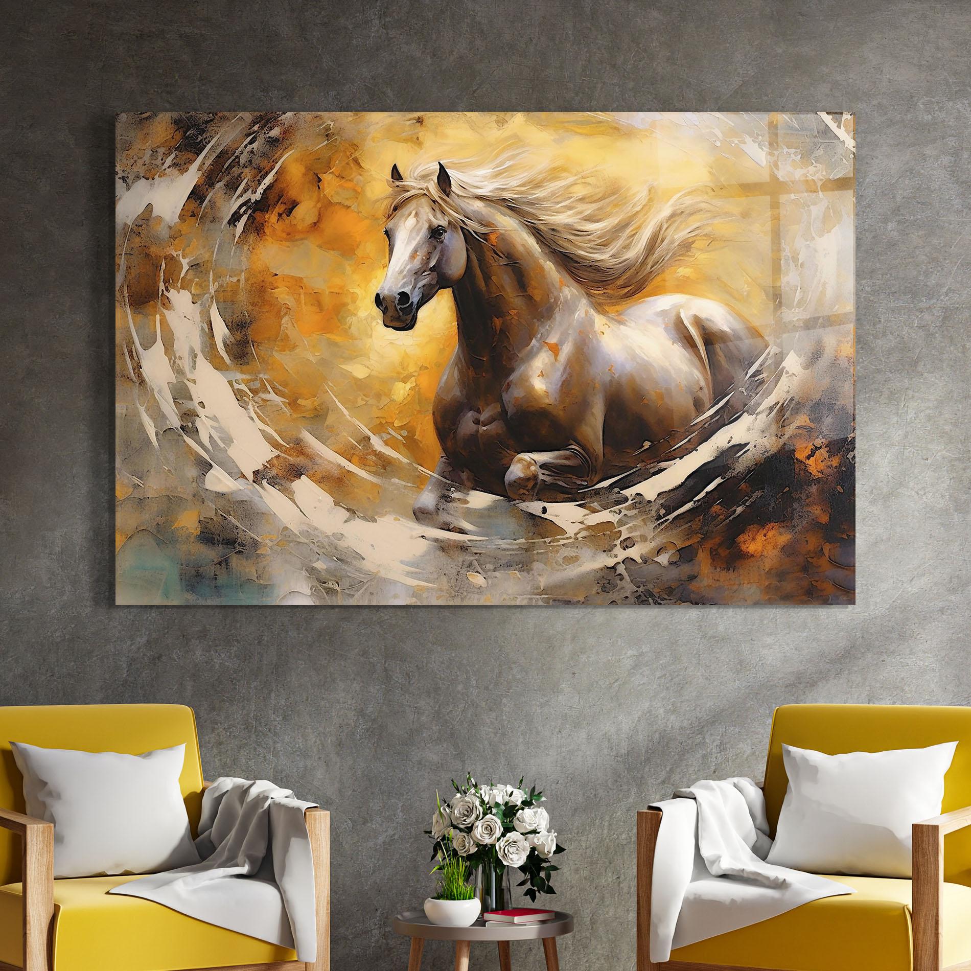 Tablou Sticla Beautiful Horse Running mockup 4