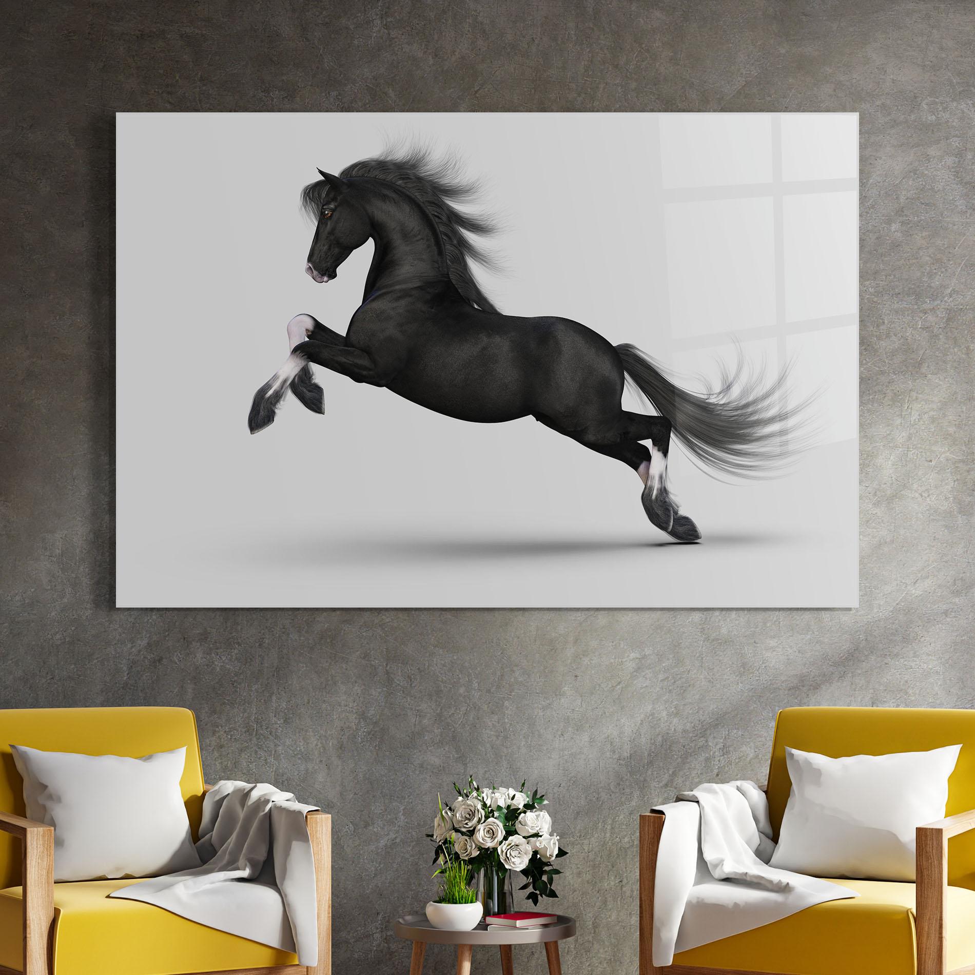 Tablou Sticla Black Horse Galloping mockup 4