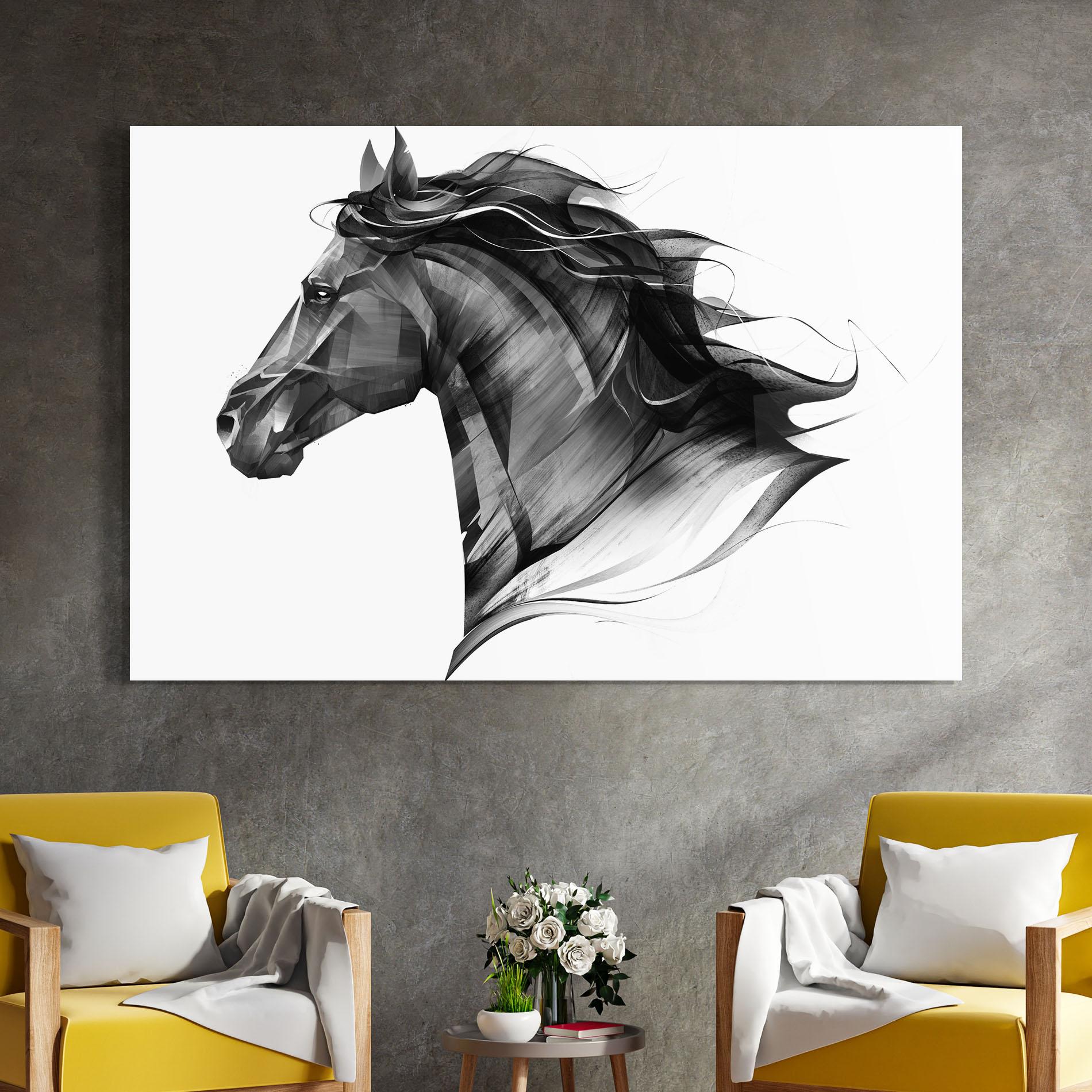 Tablou Sticla Black Portrait Horse mockup 4