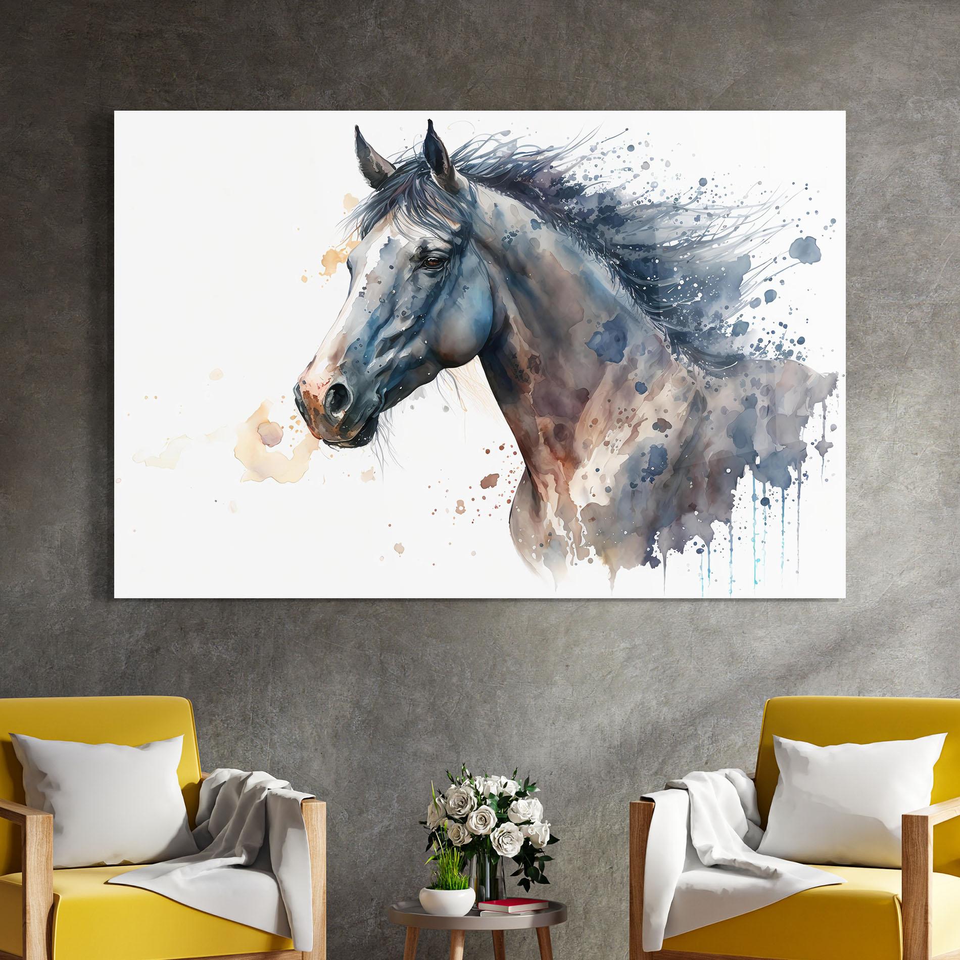Tablou Sticla Blue Horse Painting mockup 4
