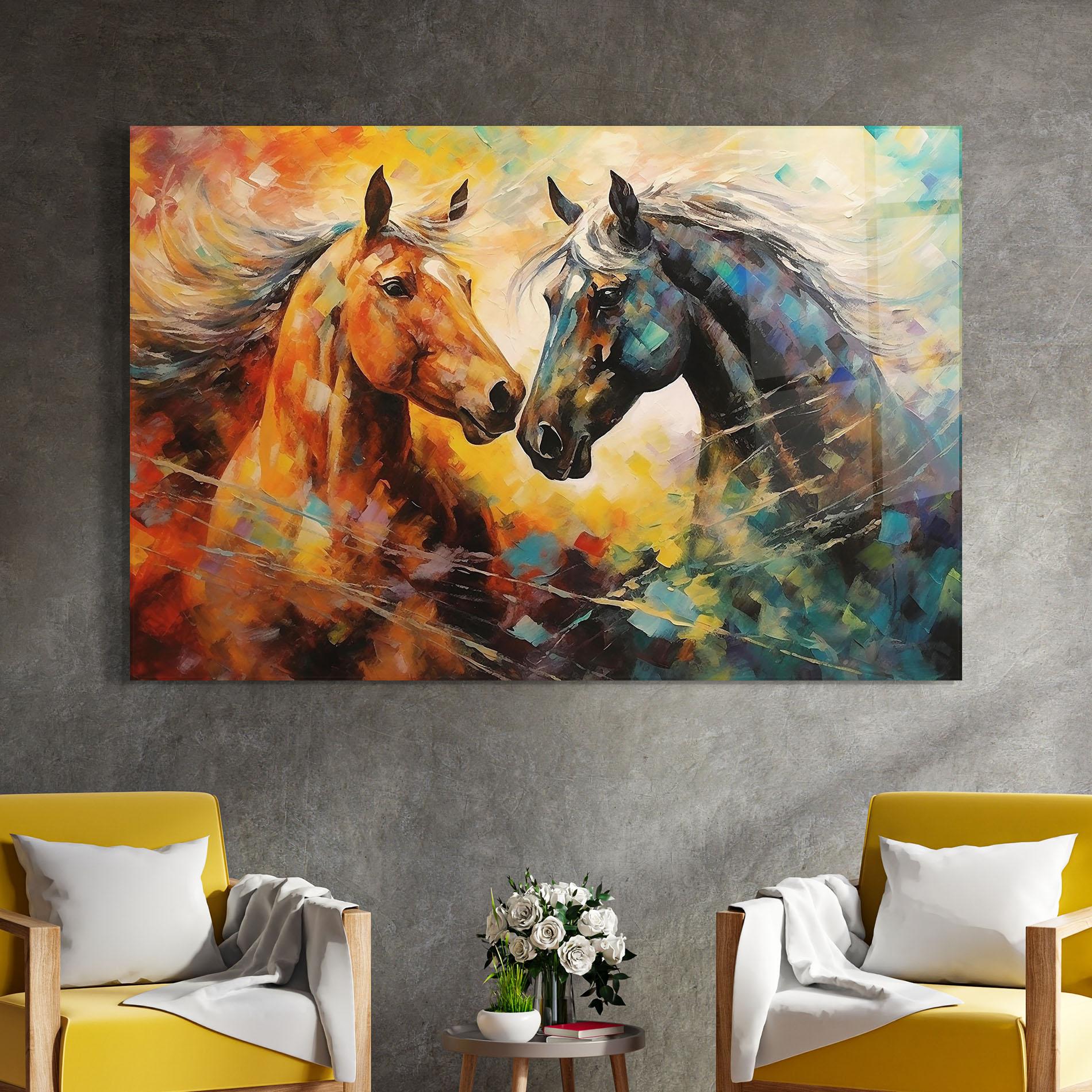 Tablou Sticla Brown Black Horses mockup 4