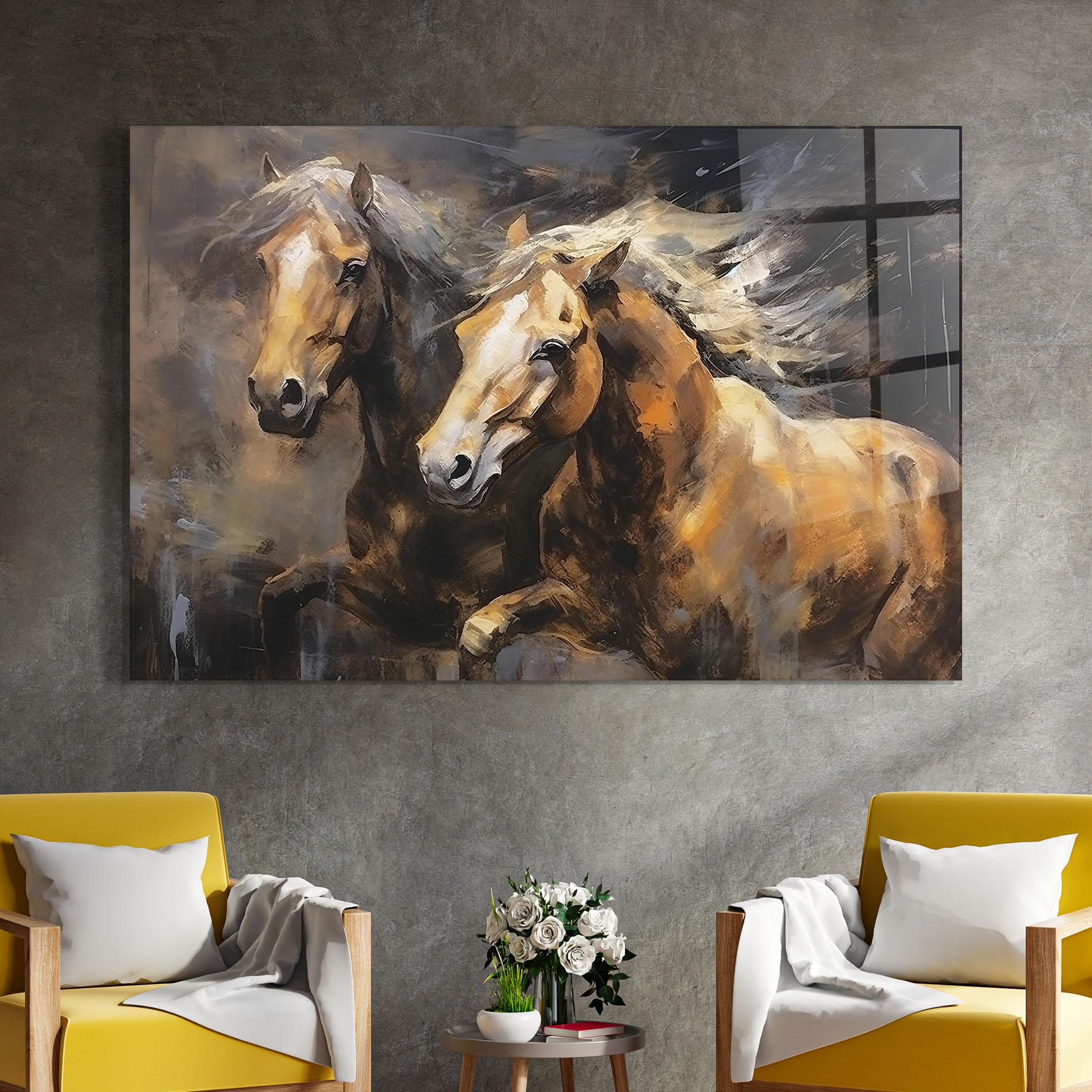 Tablou Sticla Brown Horses Running mockup 4