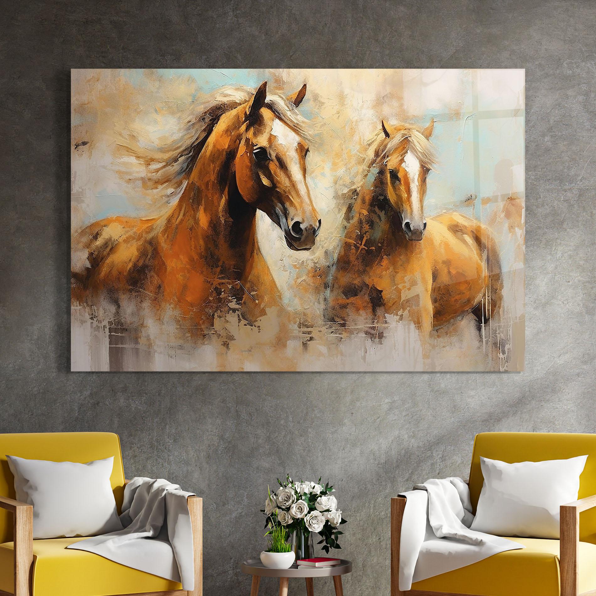 Tablou Sticla Brown Horses Staying mockup 4