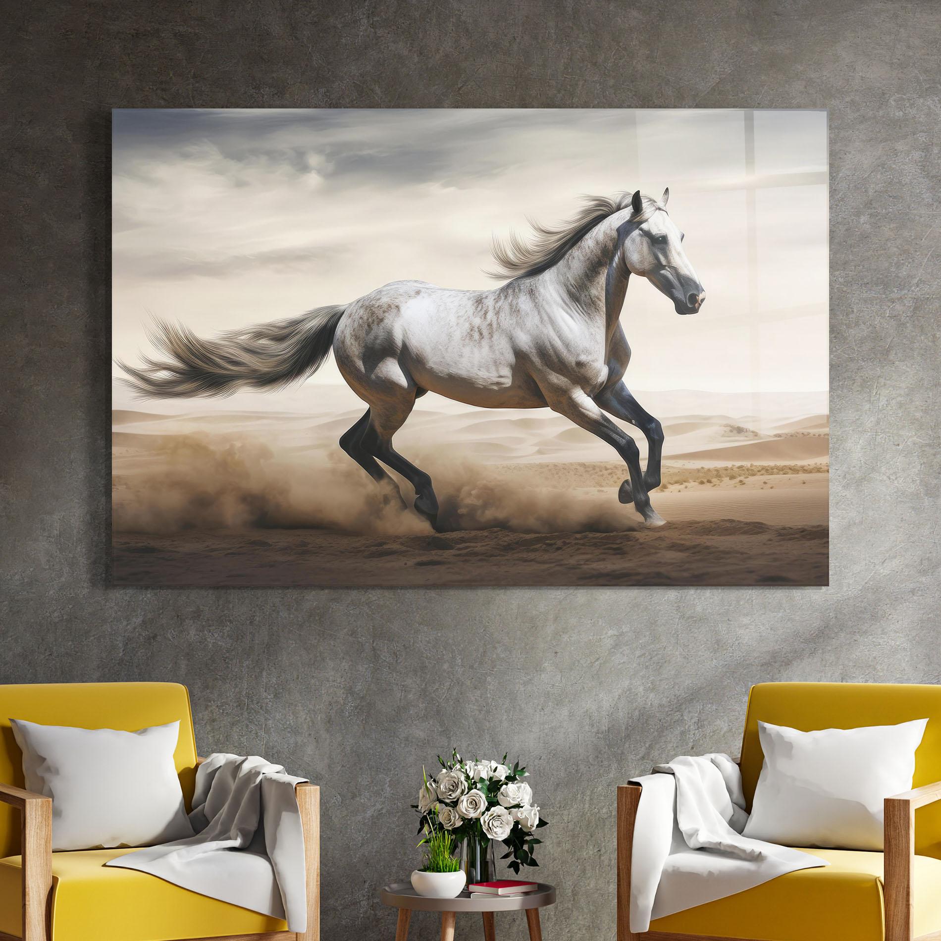 Tablou Sticla Desert Horse Galloping mockup 4