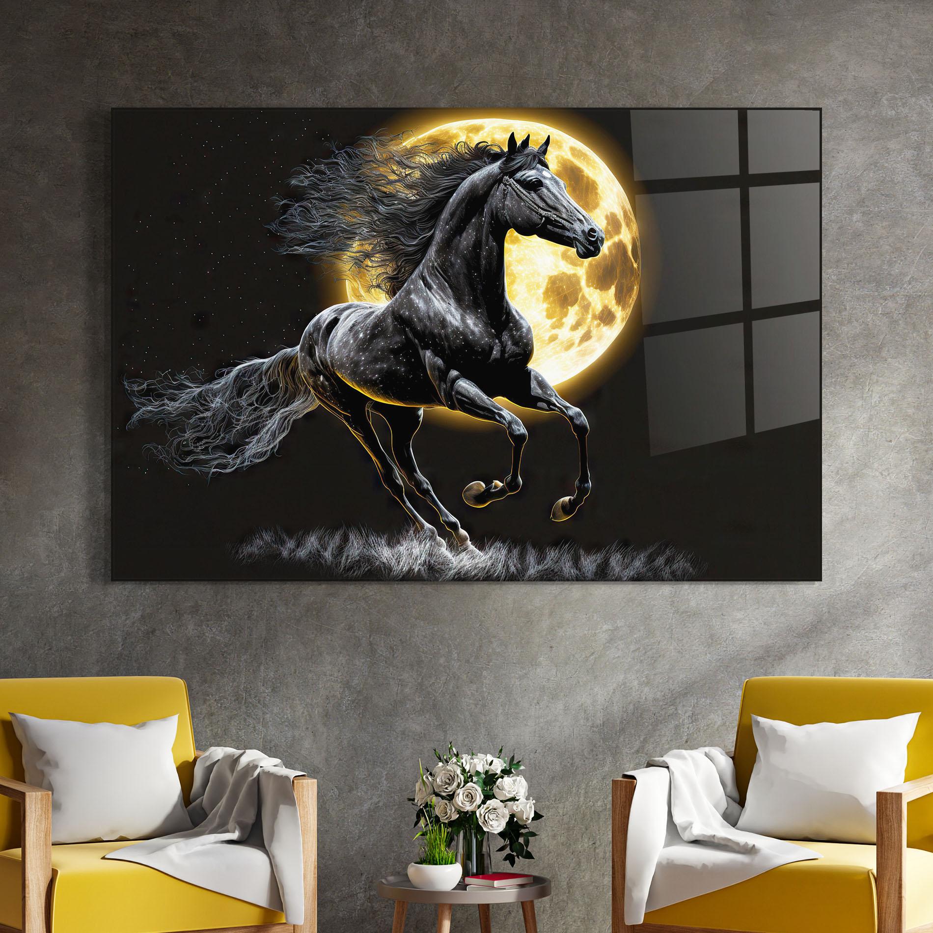 Tablou Sticla Gold Moon Horse mockup 4