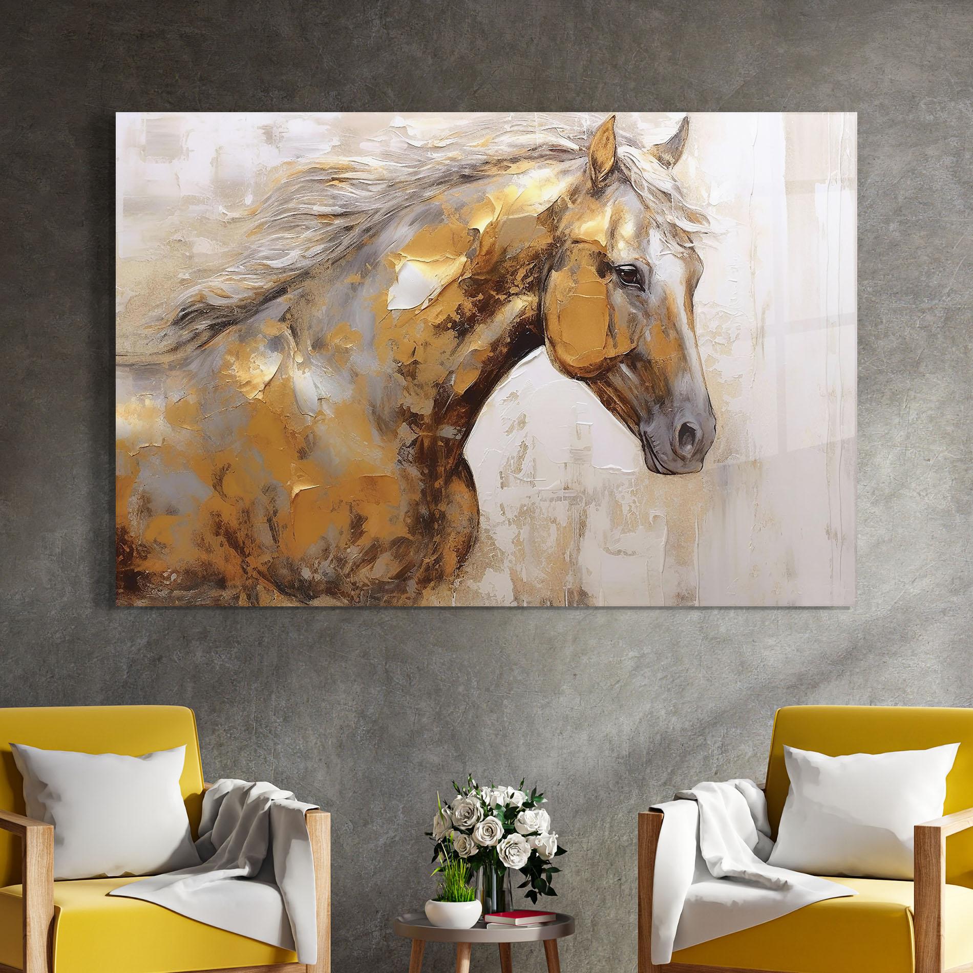 Tablou Sticla Gold Texture Horse mockup 4