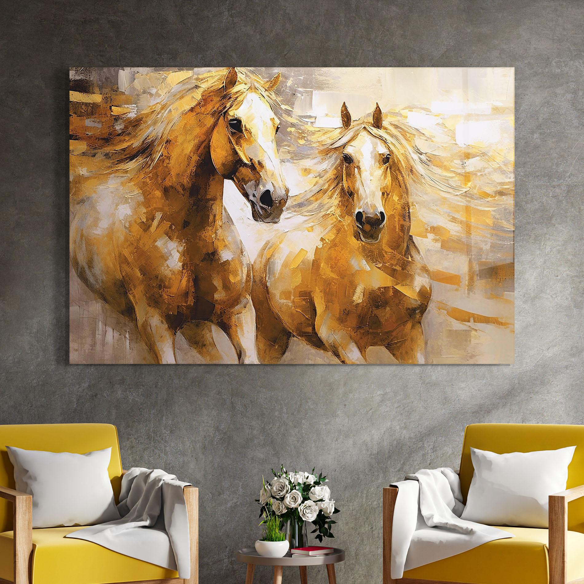 Tablou Sticla Golden Brown Horses mockup 4