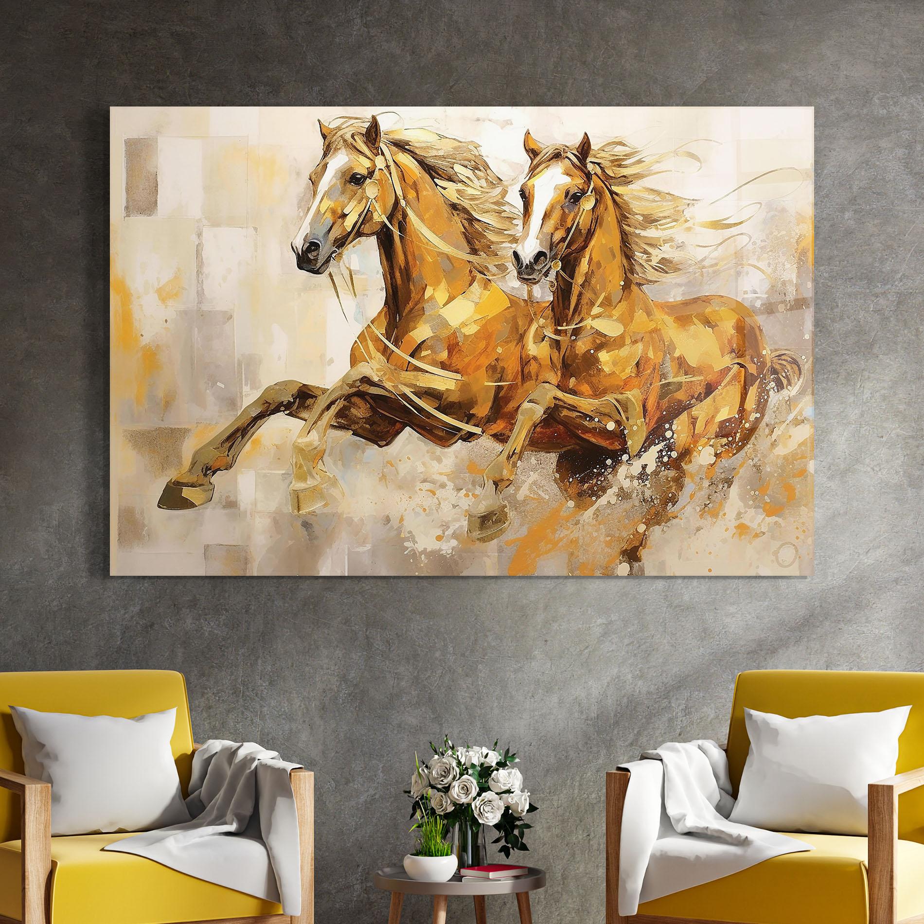 Tablou Sticla Light Brown Horses Running mockup 4