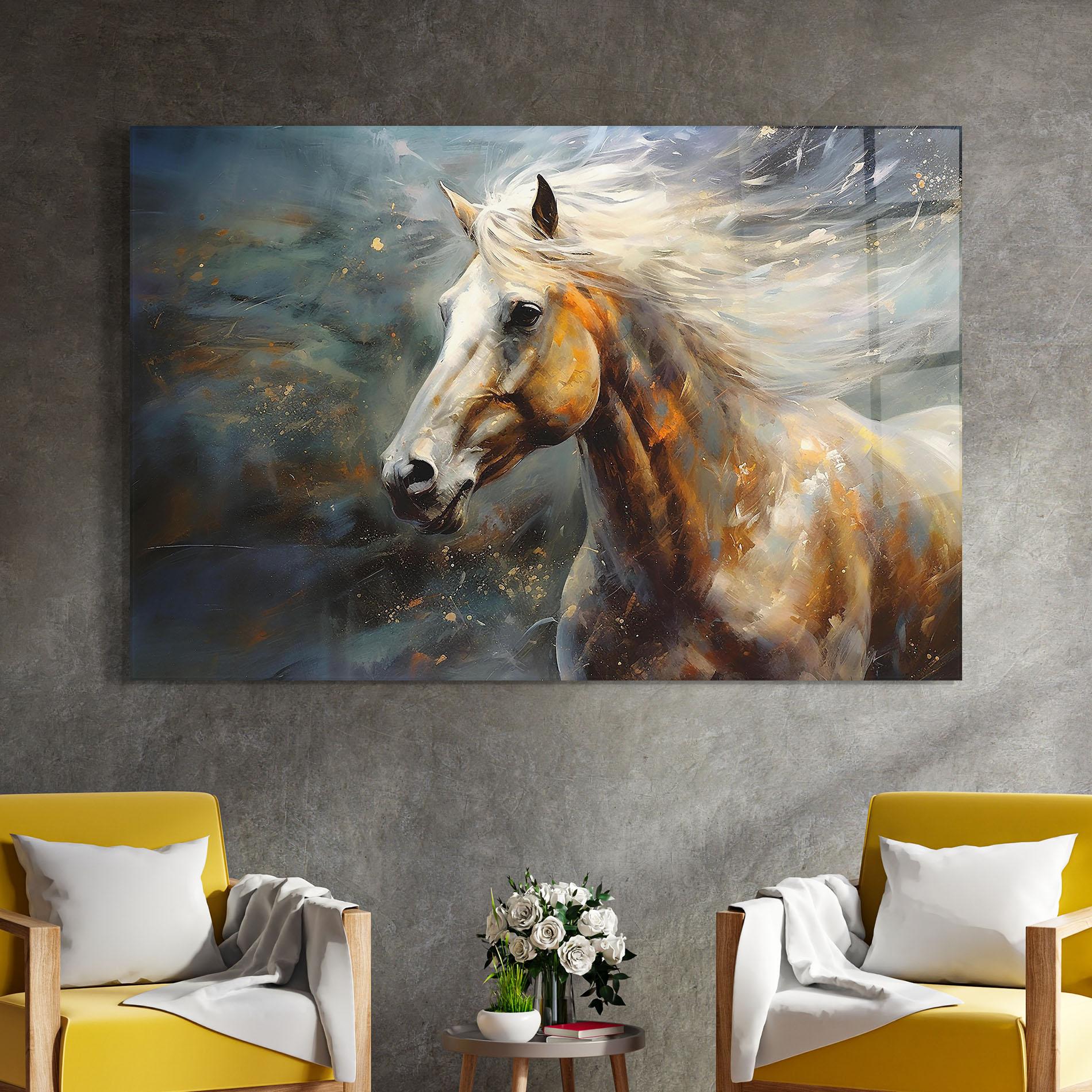 Tablou Sticla White Hair Horse mockup 4