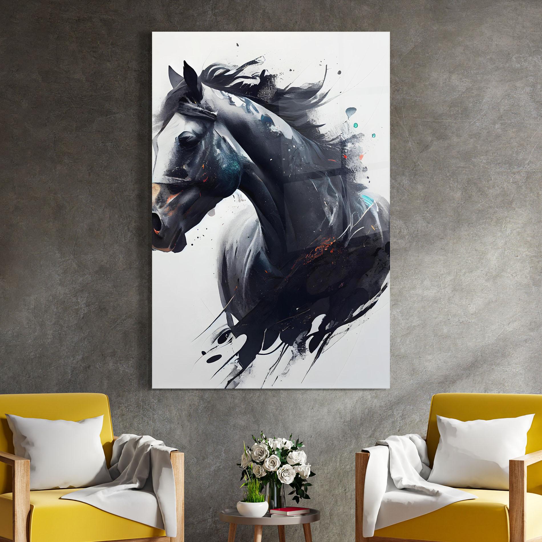 Tablou Sticla Black Paint Horse mockup 4