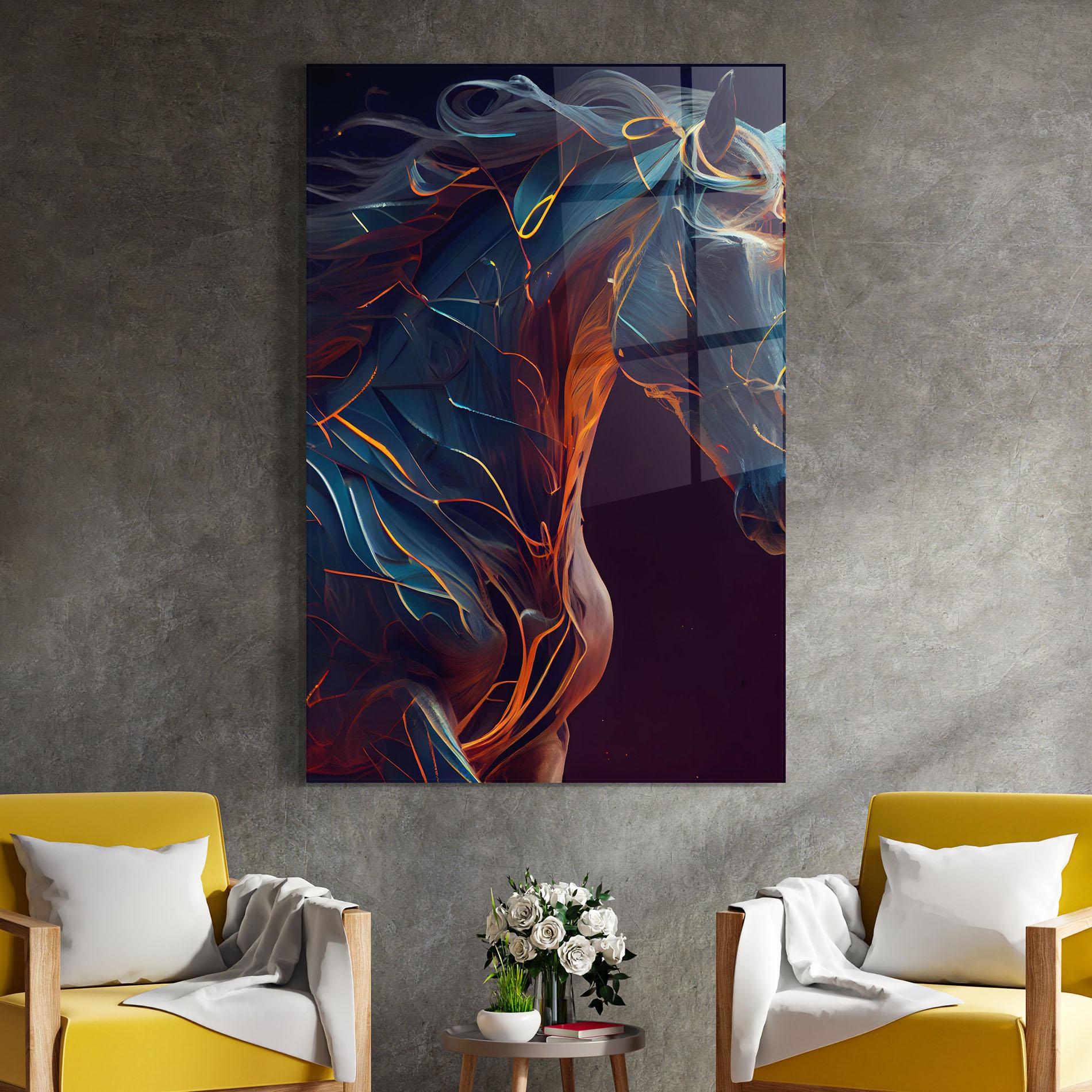 Tablou Sticla Fire Lines Horse mockup 4