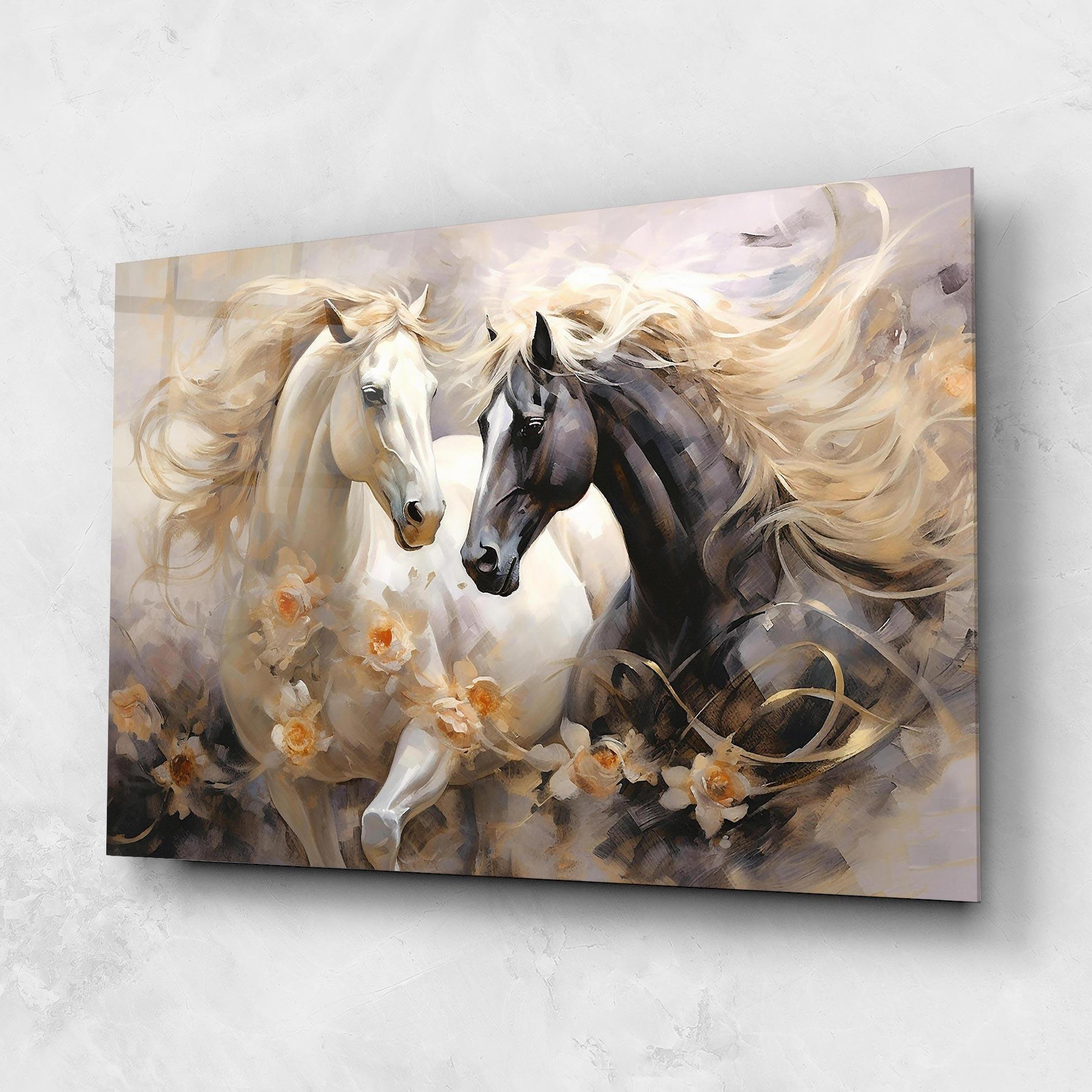 Tablou Sticla Black And White Horses mockup 1