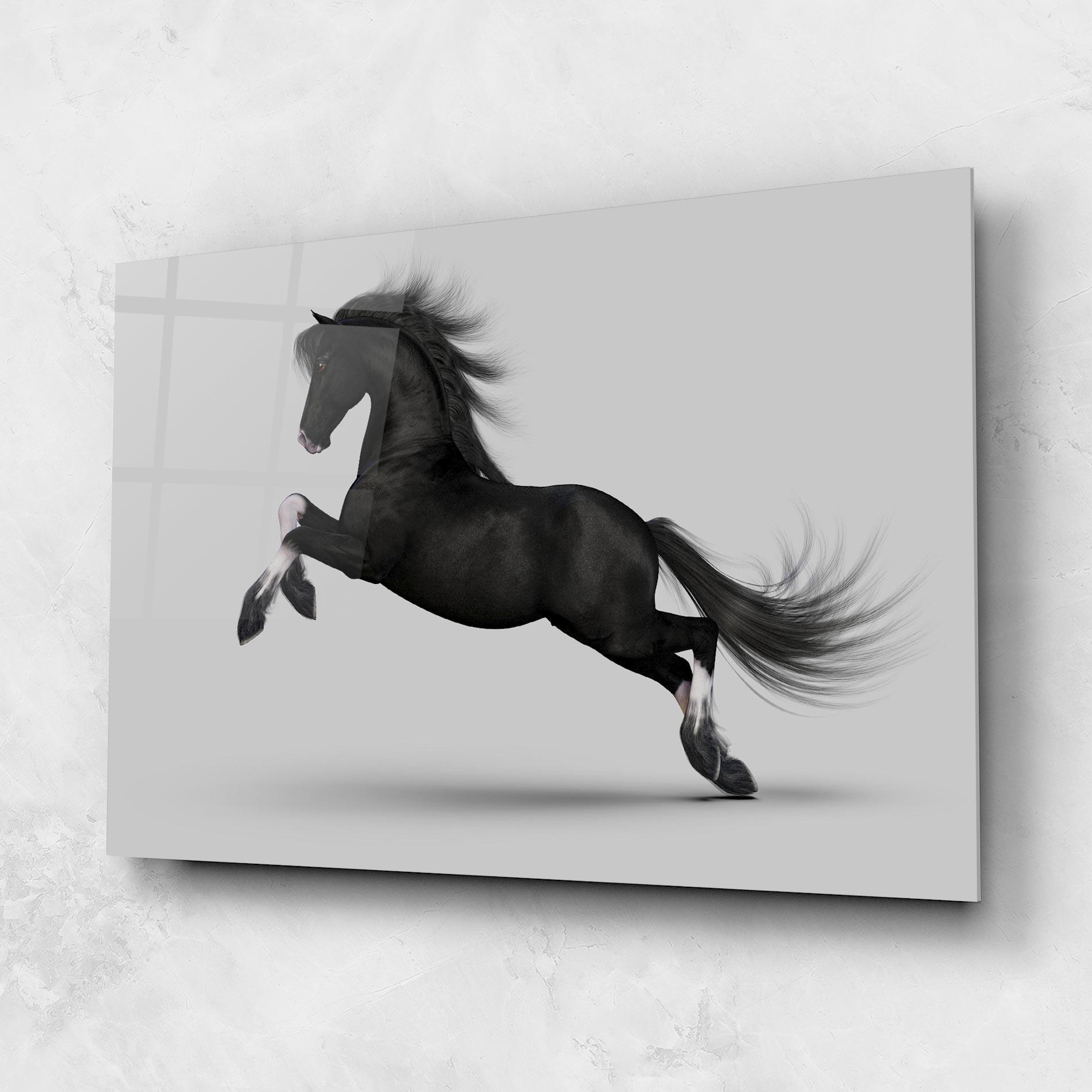 Tablou Sticla Black Horse Galloping mockup 1