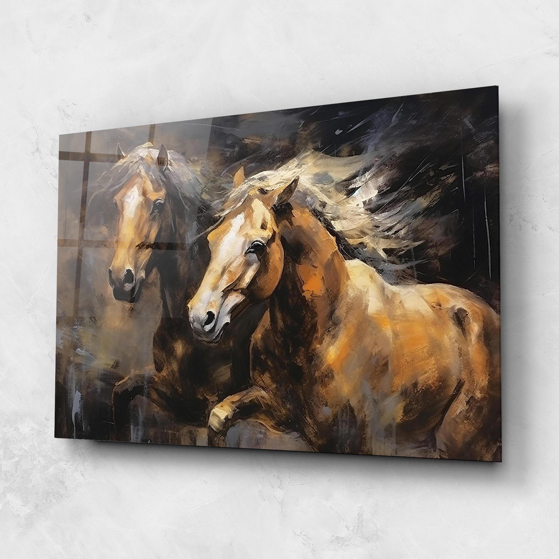 Tablou Sticla Brown Horses Running mockup 1