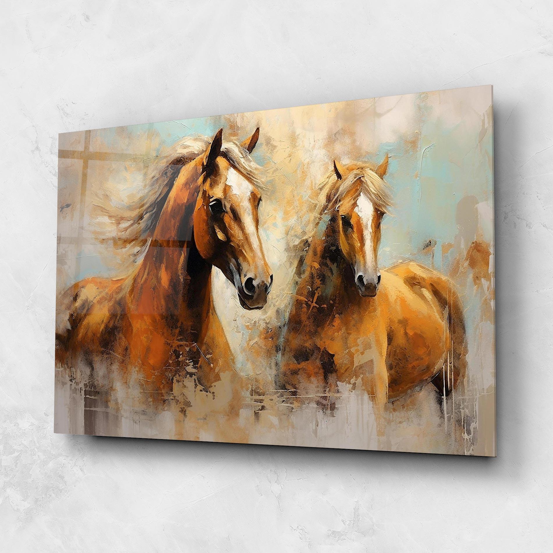 Tablou Sticla Brown Horses Staying mockup 1