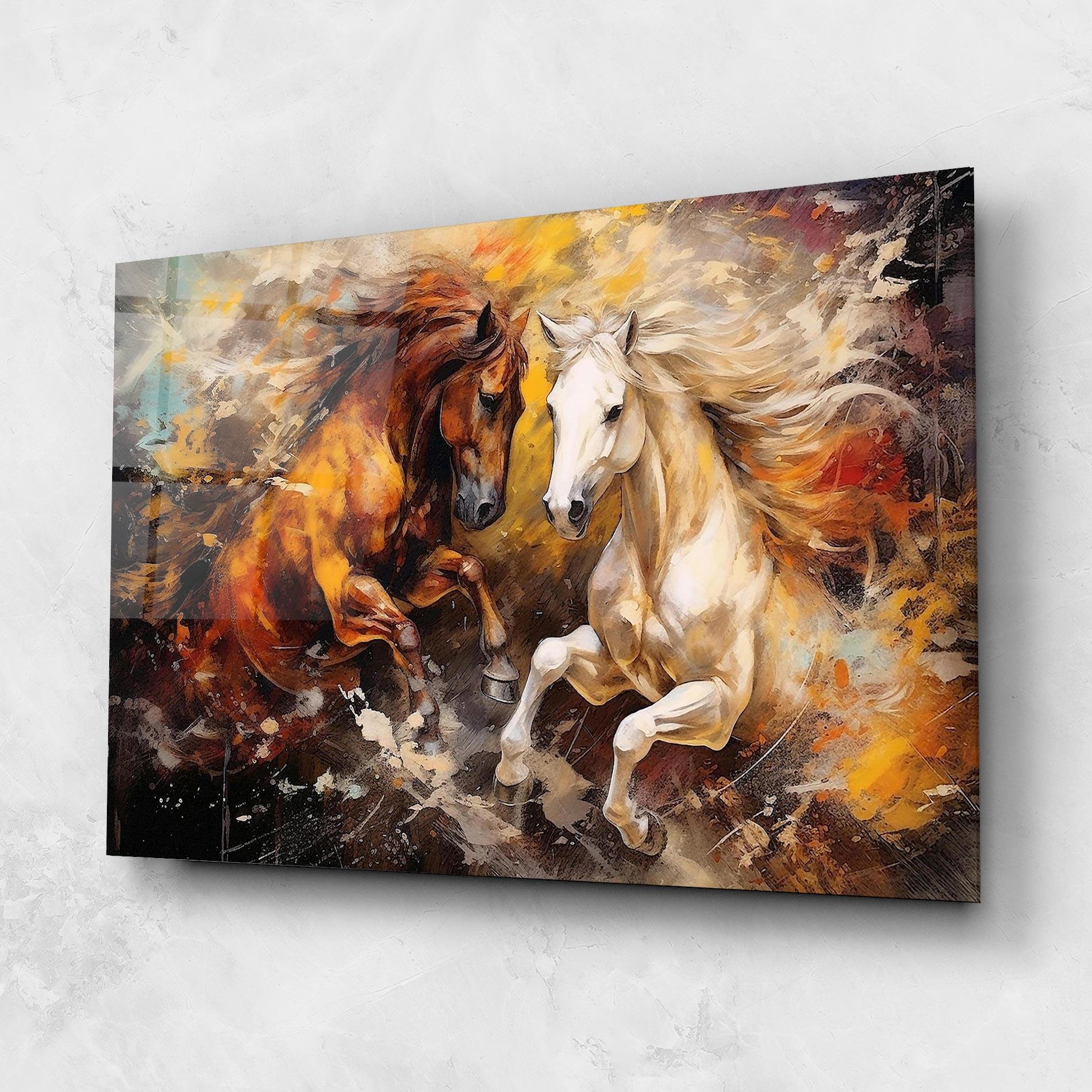 Tablou Sticla Brown White Horses mockup 1