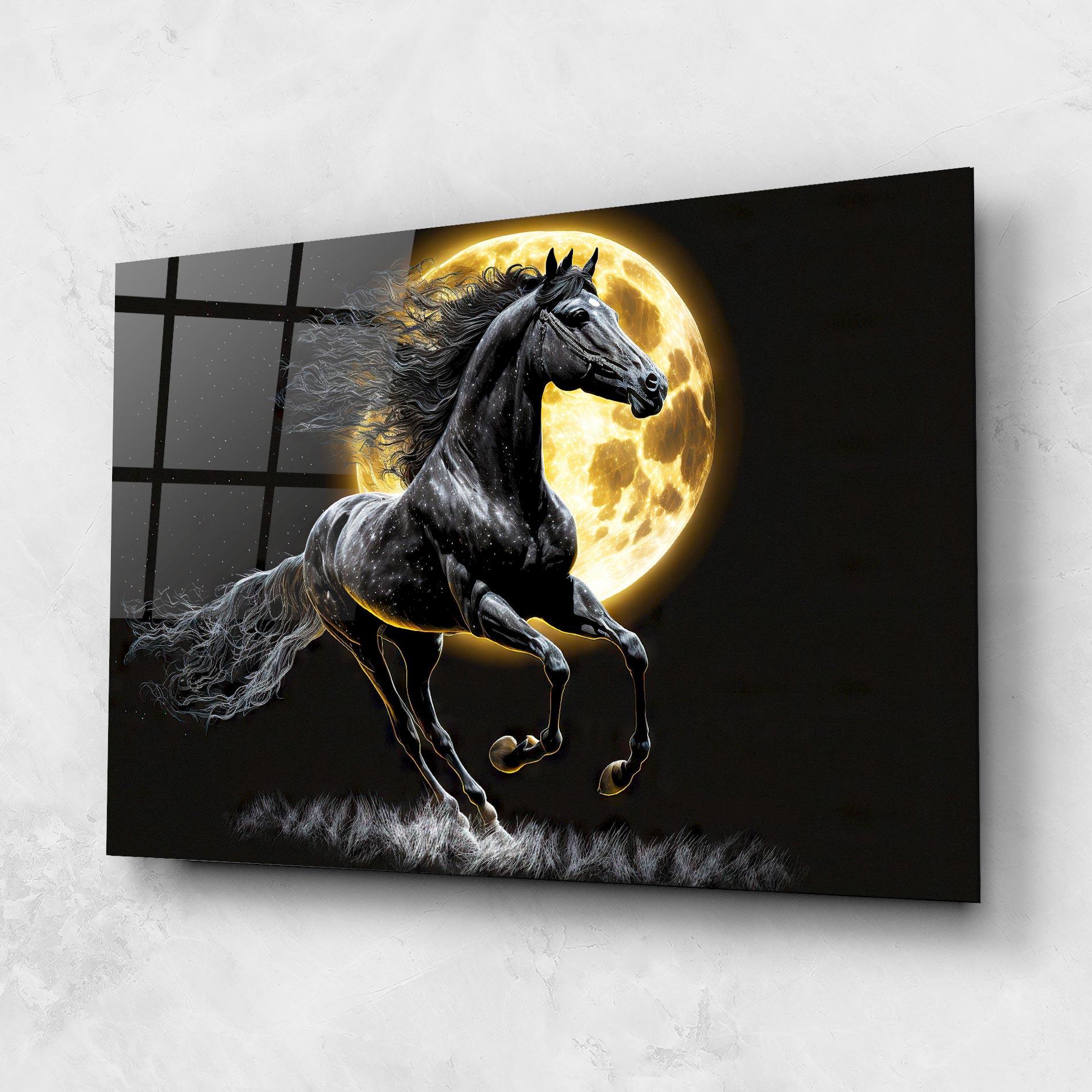 Tablou Sticla Gold Moon Horse mockup 1