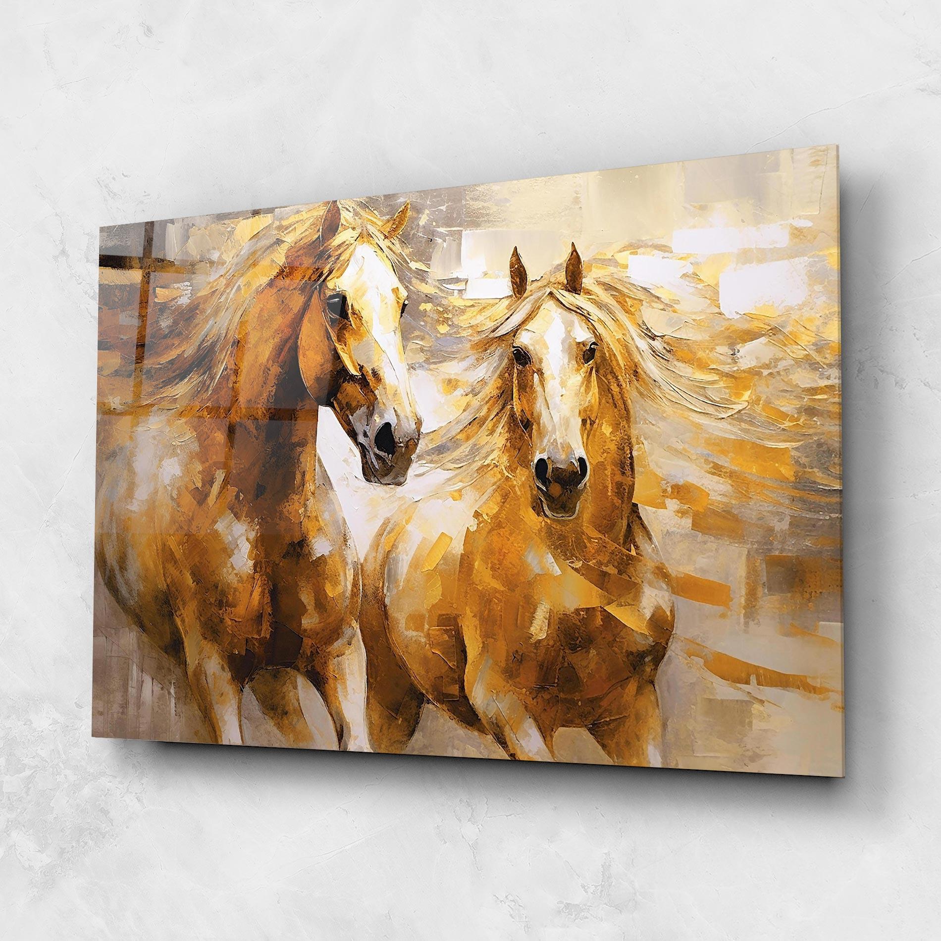 Tablou Sticla Golden Brown Horses mockup 1