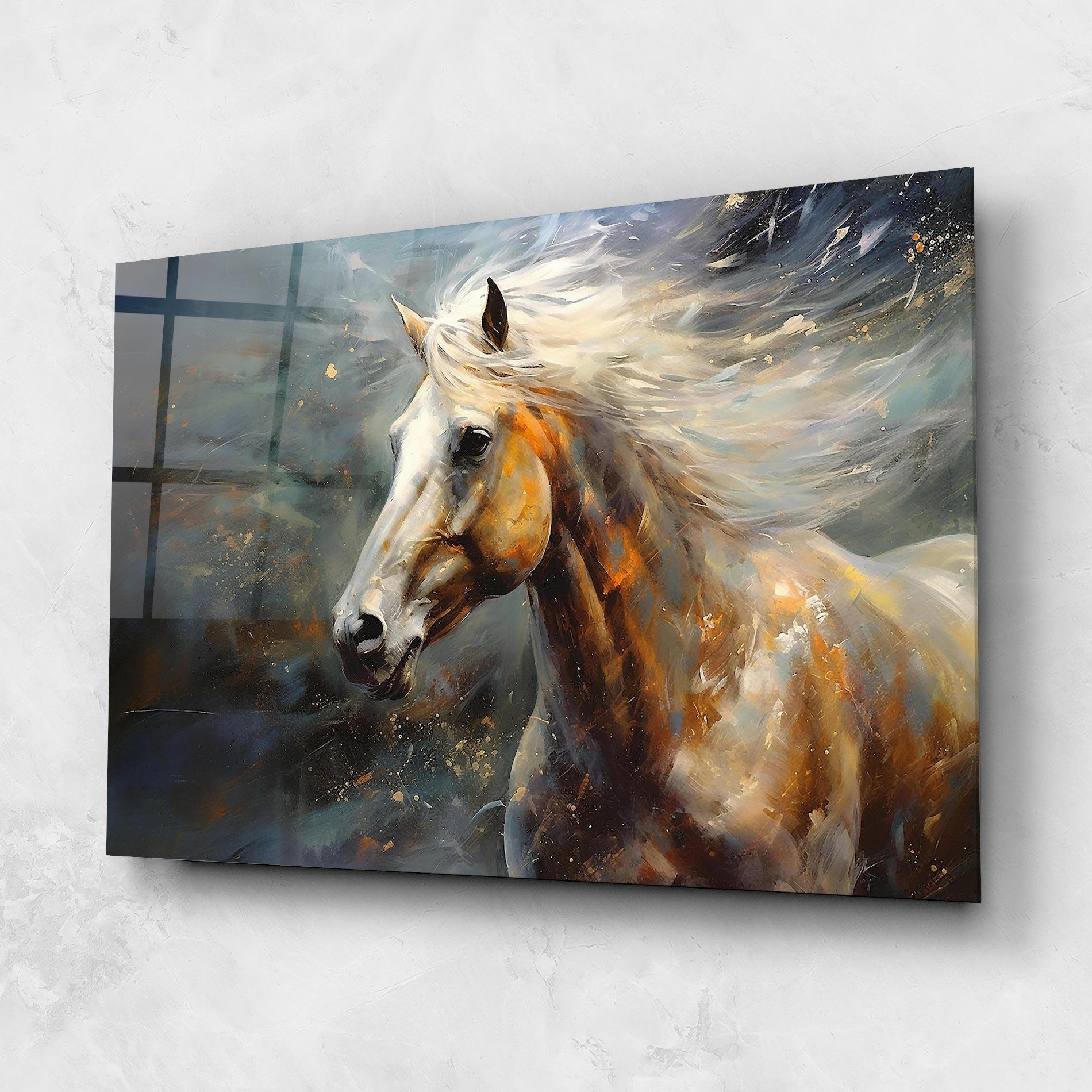 Tablou Sticla White Hair Horse mockup 1