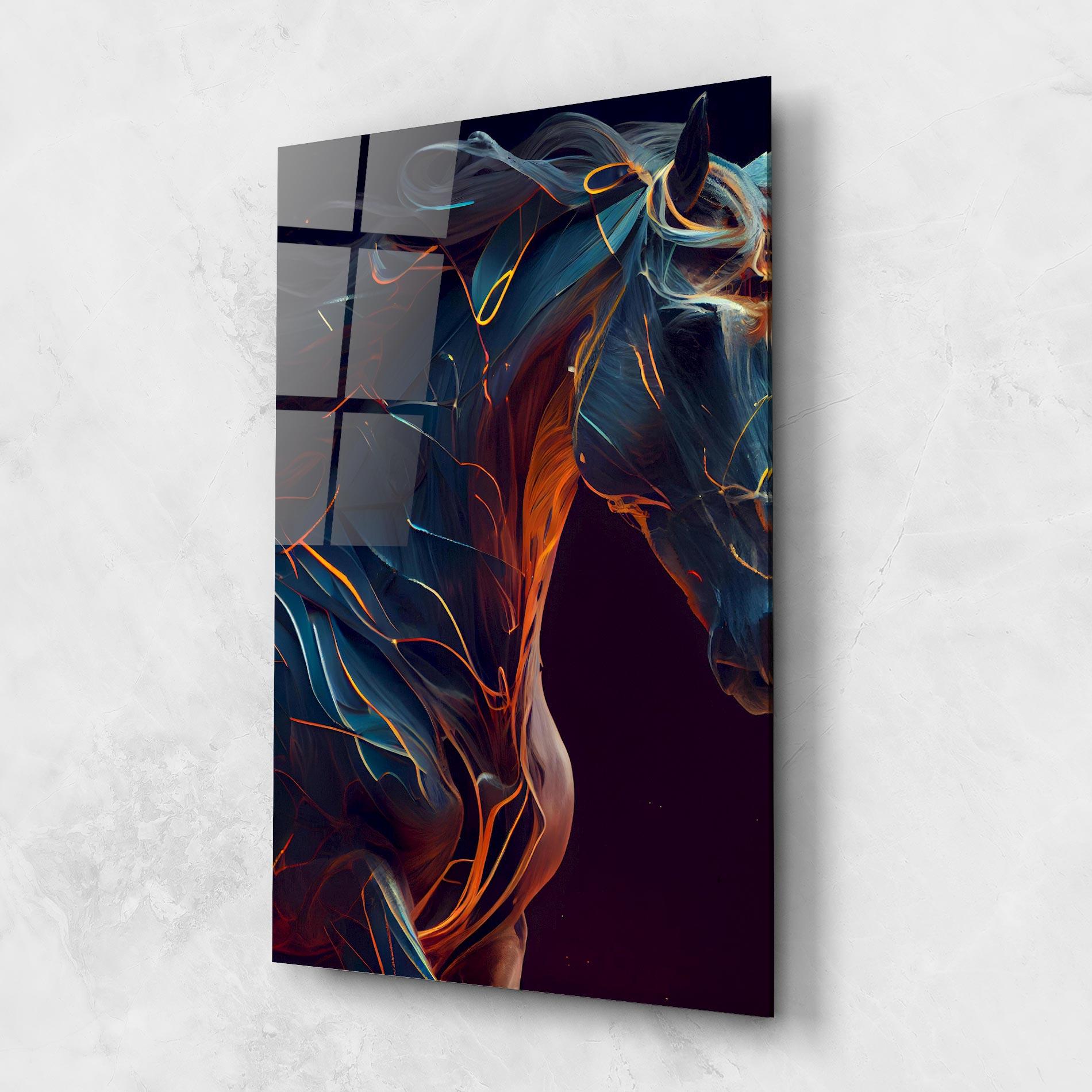 Tablou Sticla Fire Lines Horse mockup 1