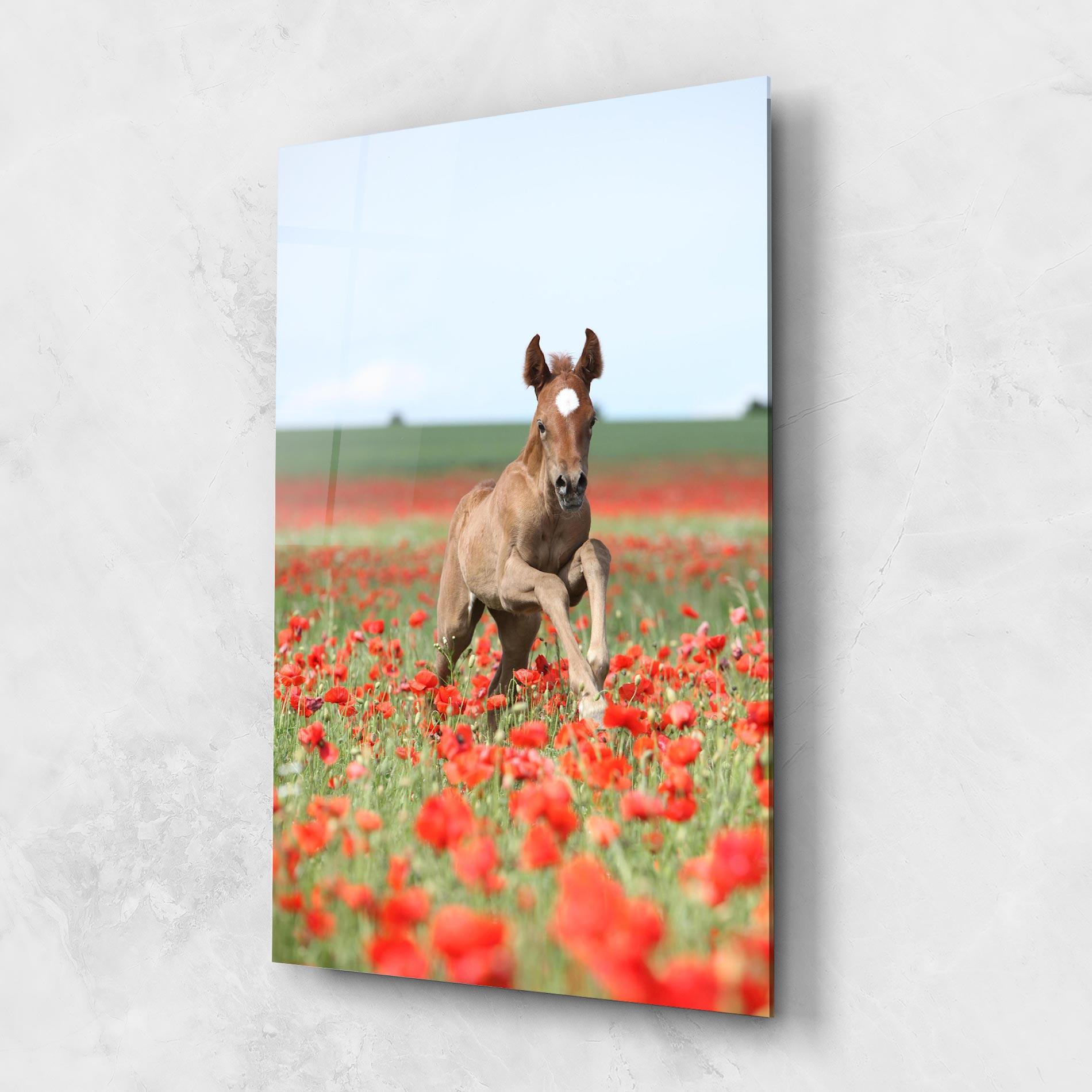 Tablou Sticla Red Flowers Horse mockup 1