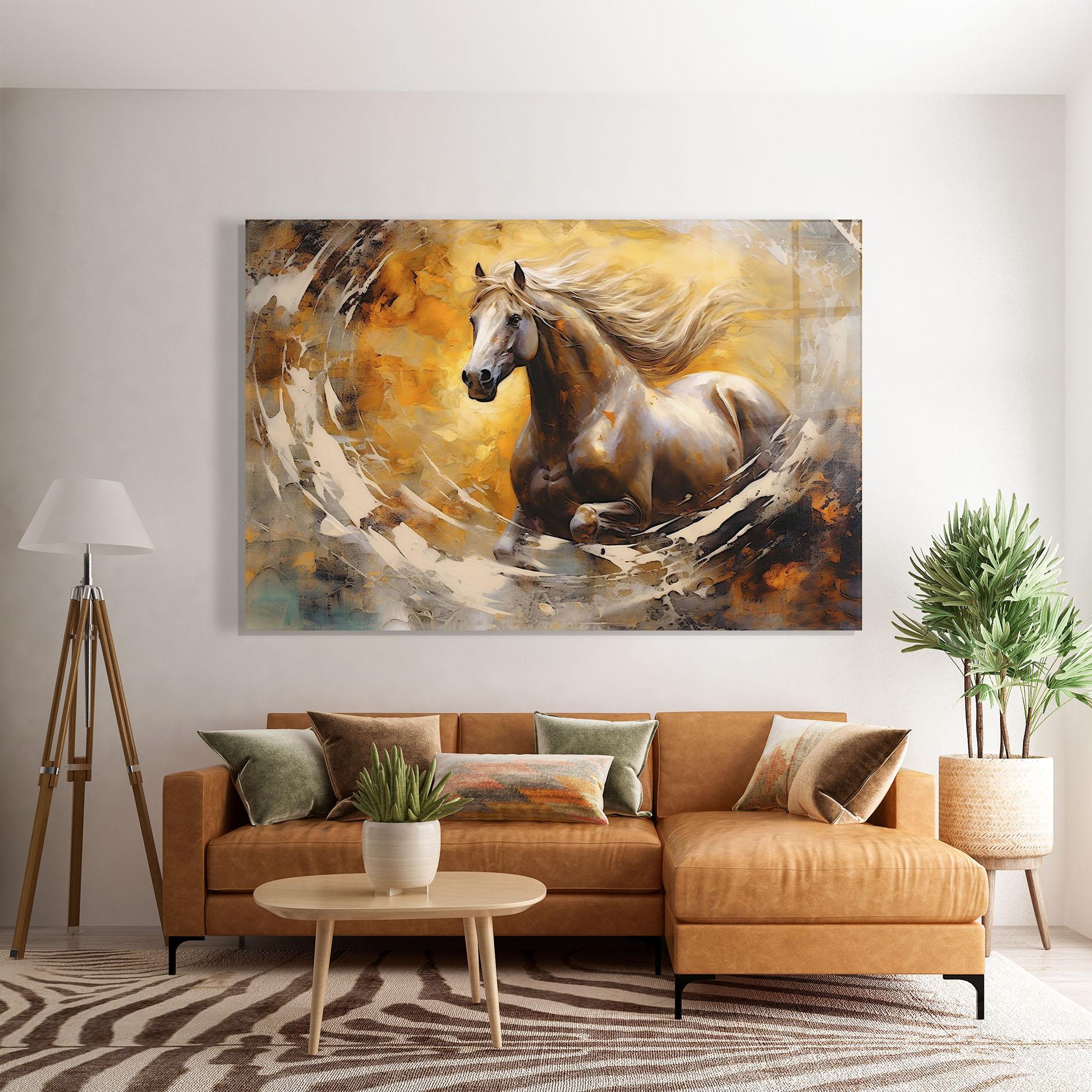 Tablou Sticla Beautiful Horse Running mockup 7