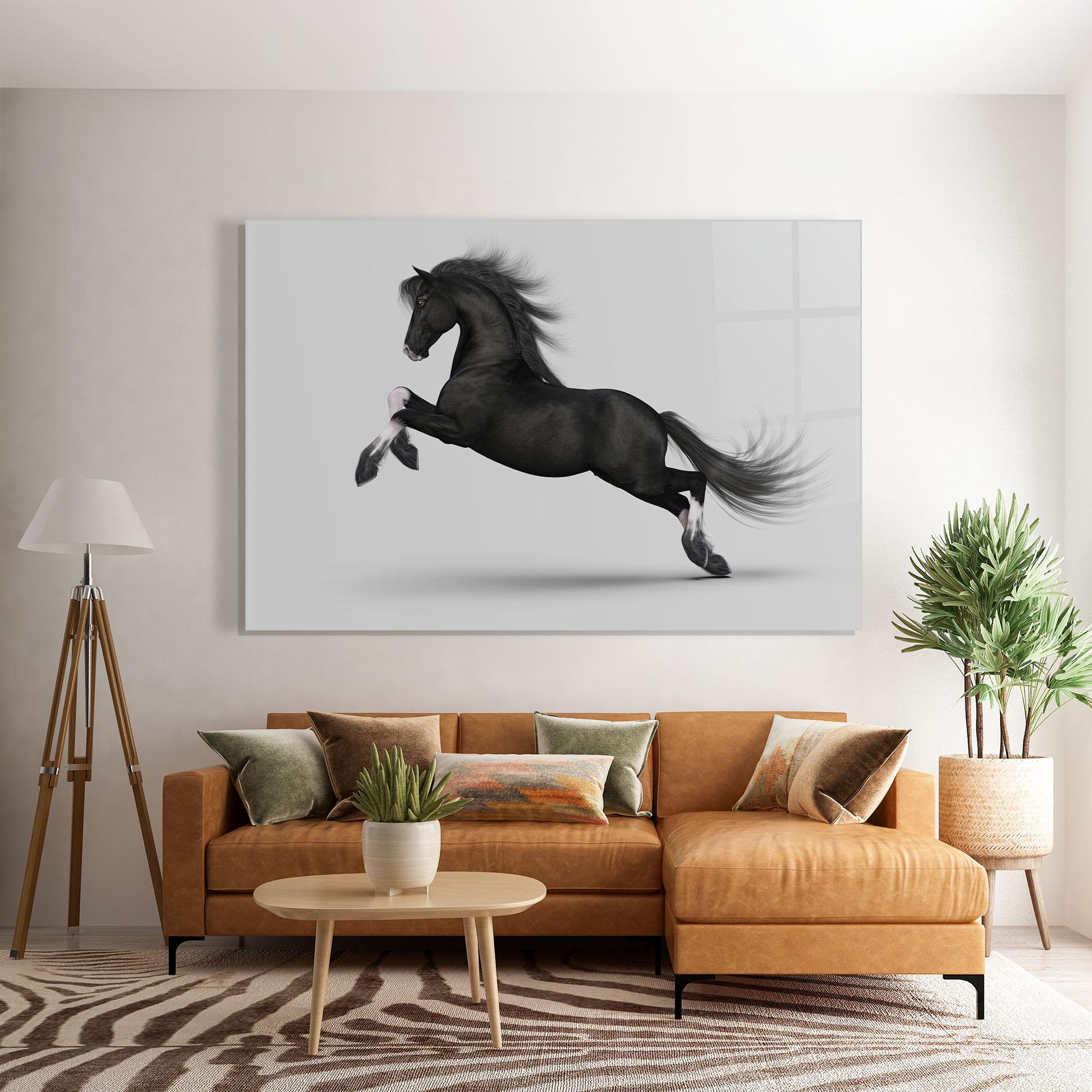 Tablou Sticla Black Horse Galloping mockup 7