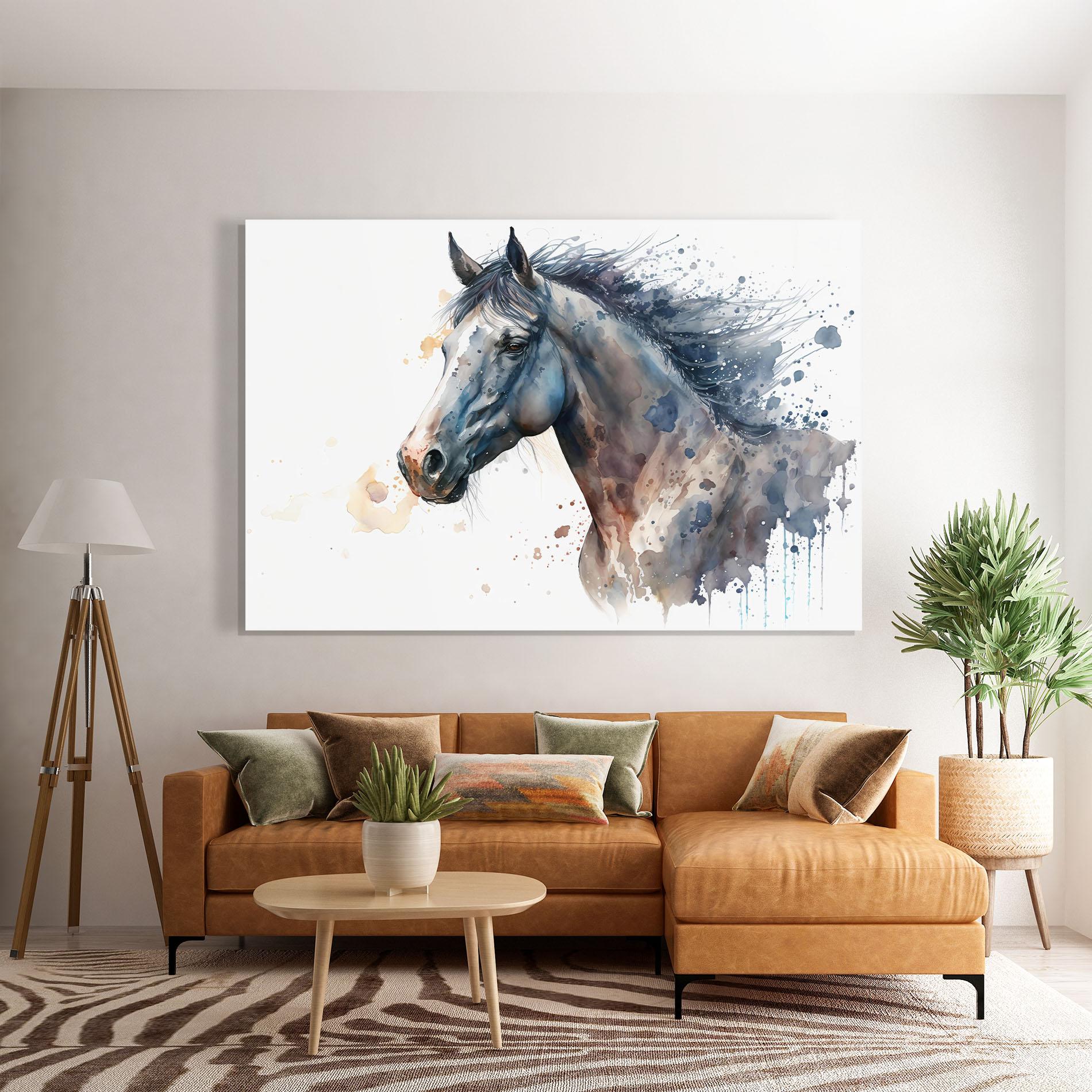 Tablou Sticla Blue Horse Painting mockup 7