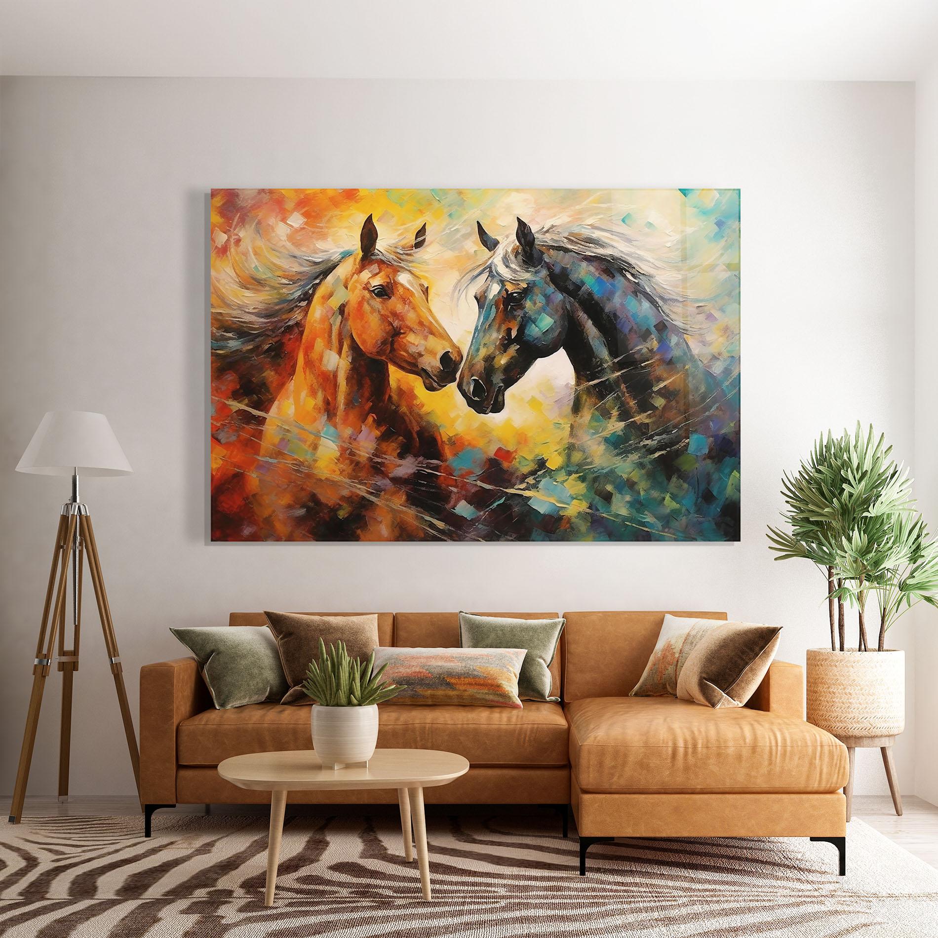 Tablou Sticla Brown Black Horses mockup 7