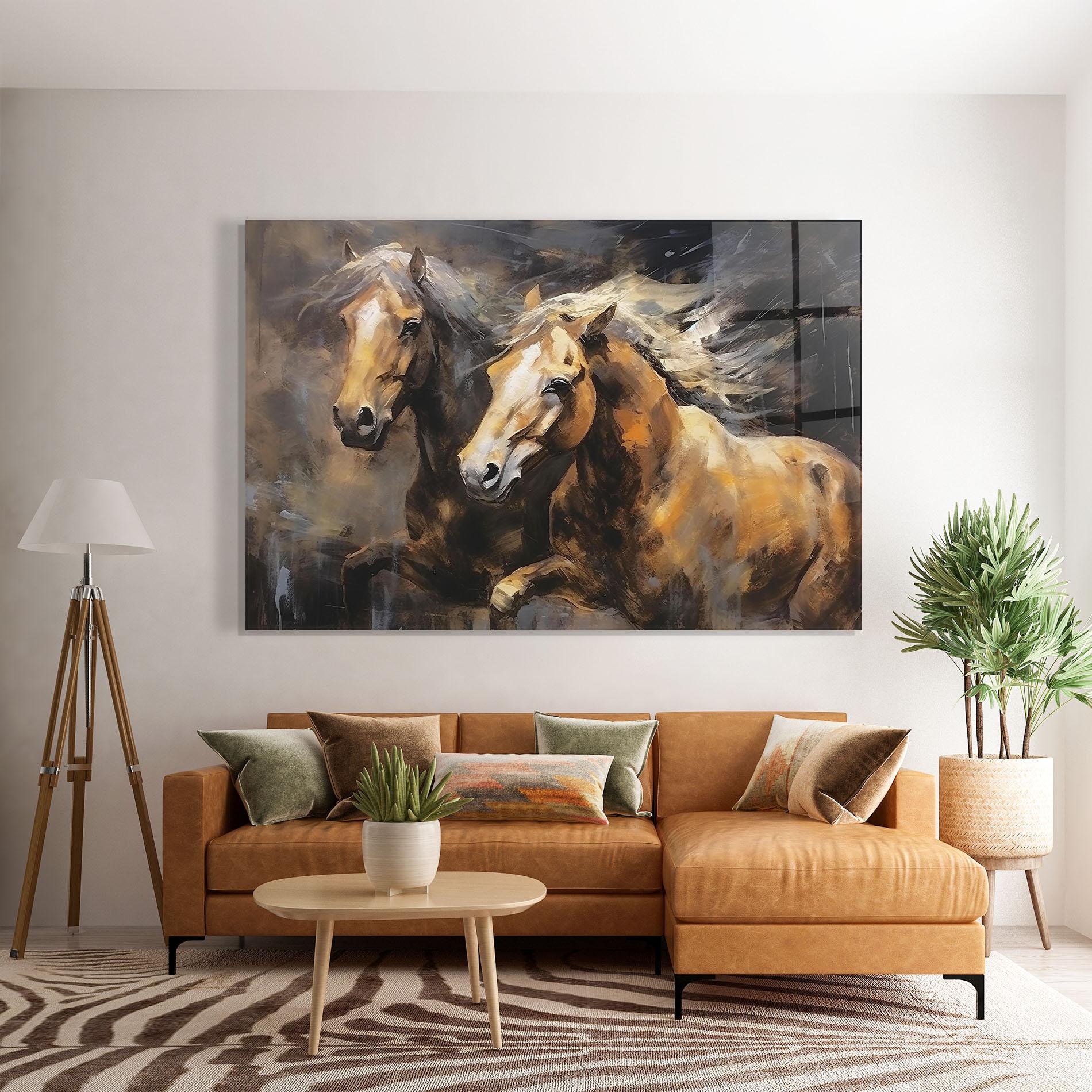 Tablou Sticla Brown Horses Running mockup 7