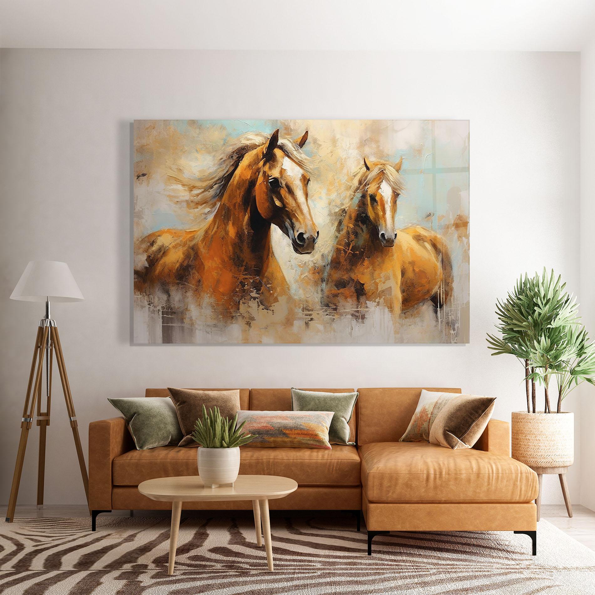 Tablou Sticla Brown Horses Staying mockup 7