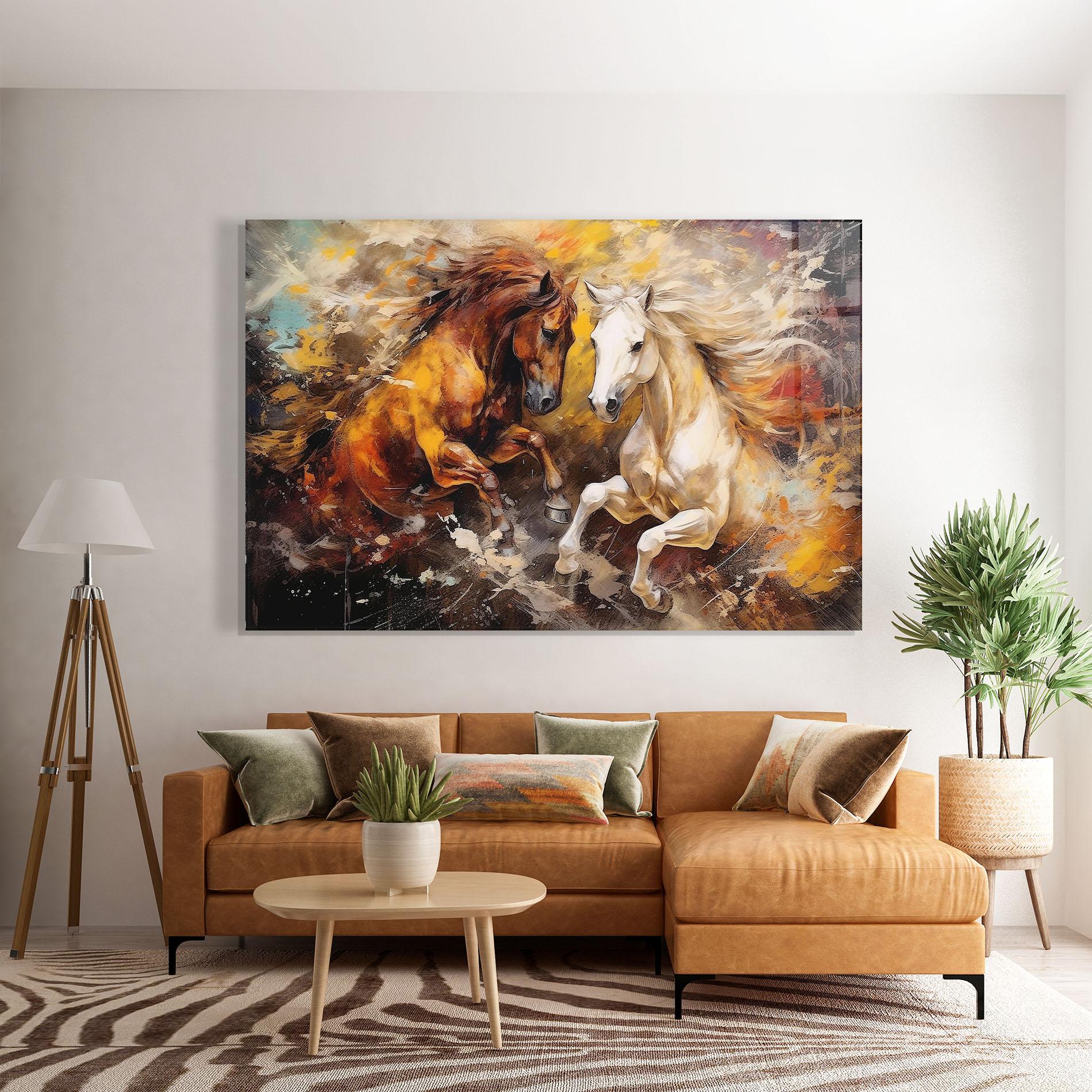 Tablou Sticla Brown White Horses mockup 7