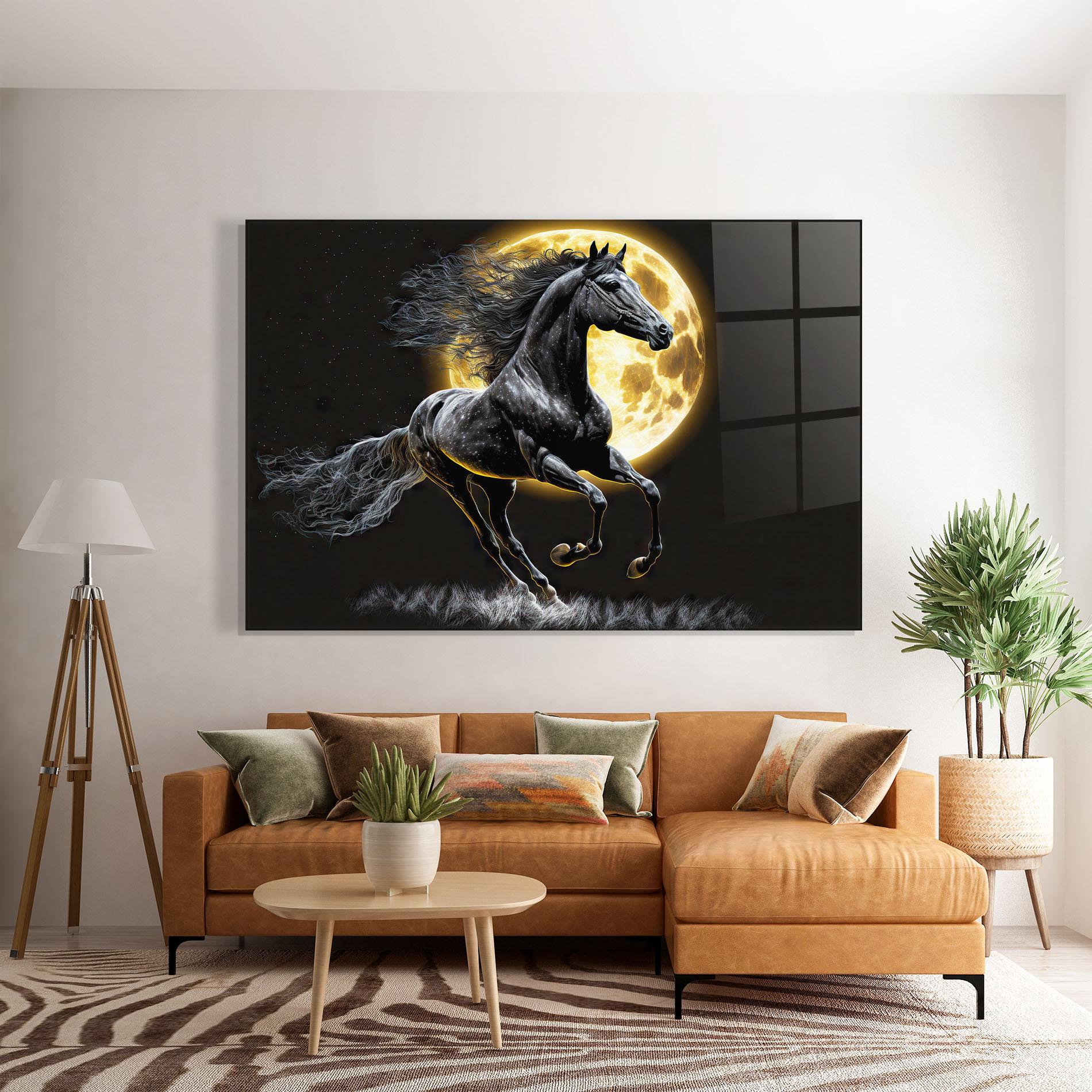 Tablou Sticla Gold Moon Horse mockup 7