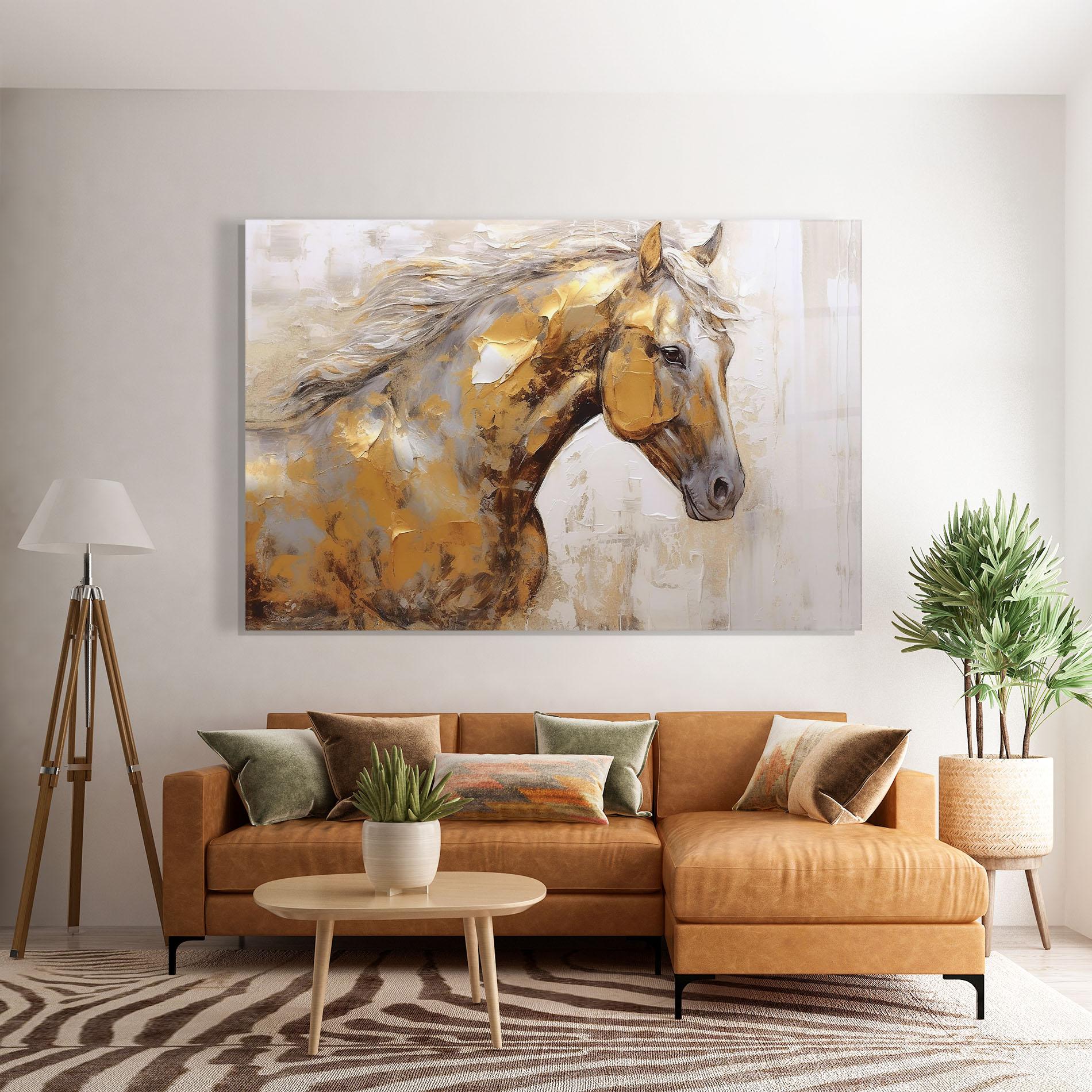 Tablou Sticla Gold Texture Horse mockup 7